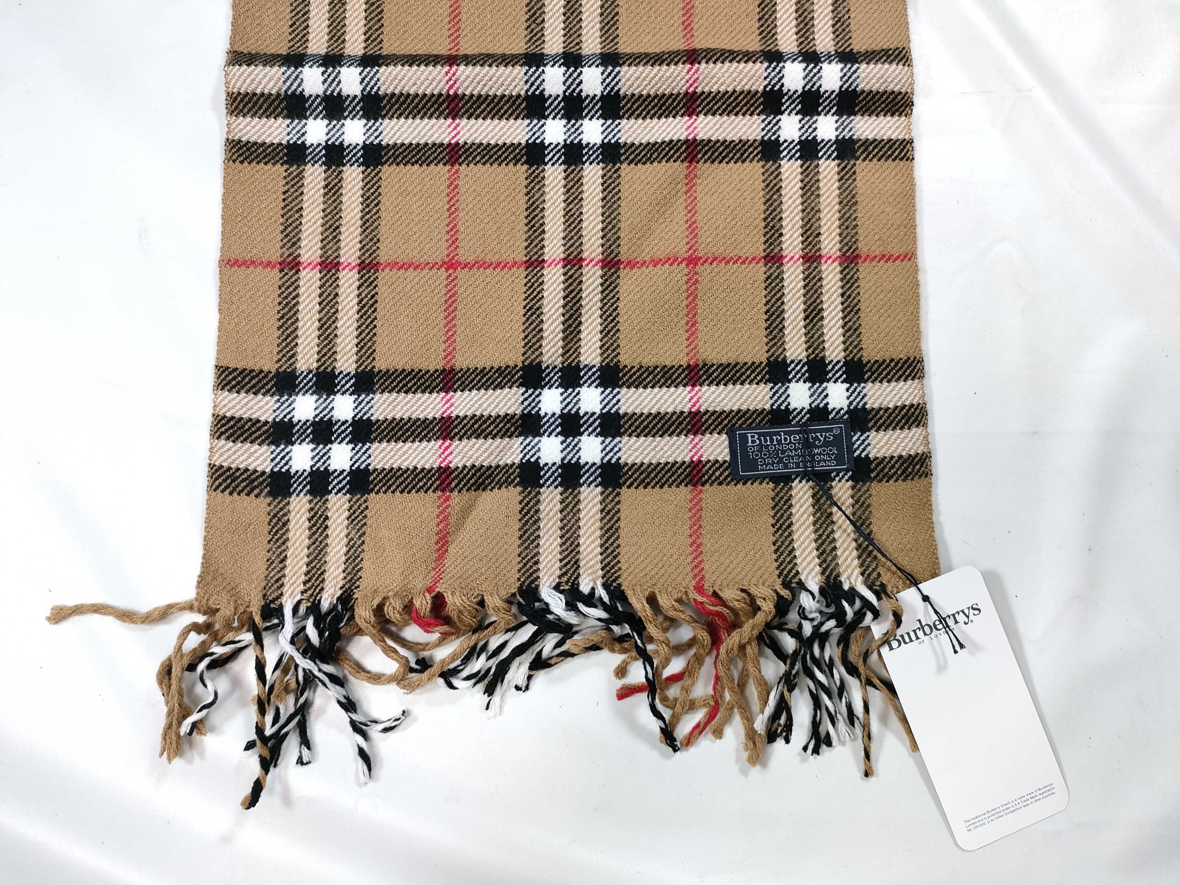 Vintage Burberrys Classic Nova Check Tan Lambswool Scarf NWT