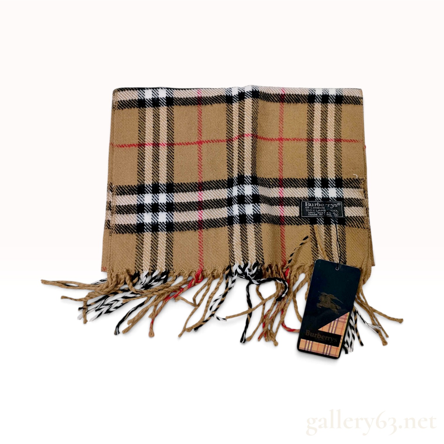 NWT Vintage Burberrys Nova Check Tan Lambswool Scarf with Tag