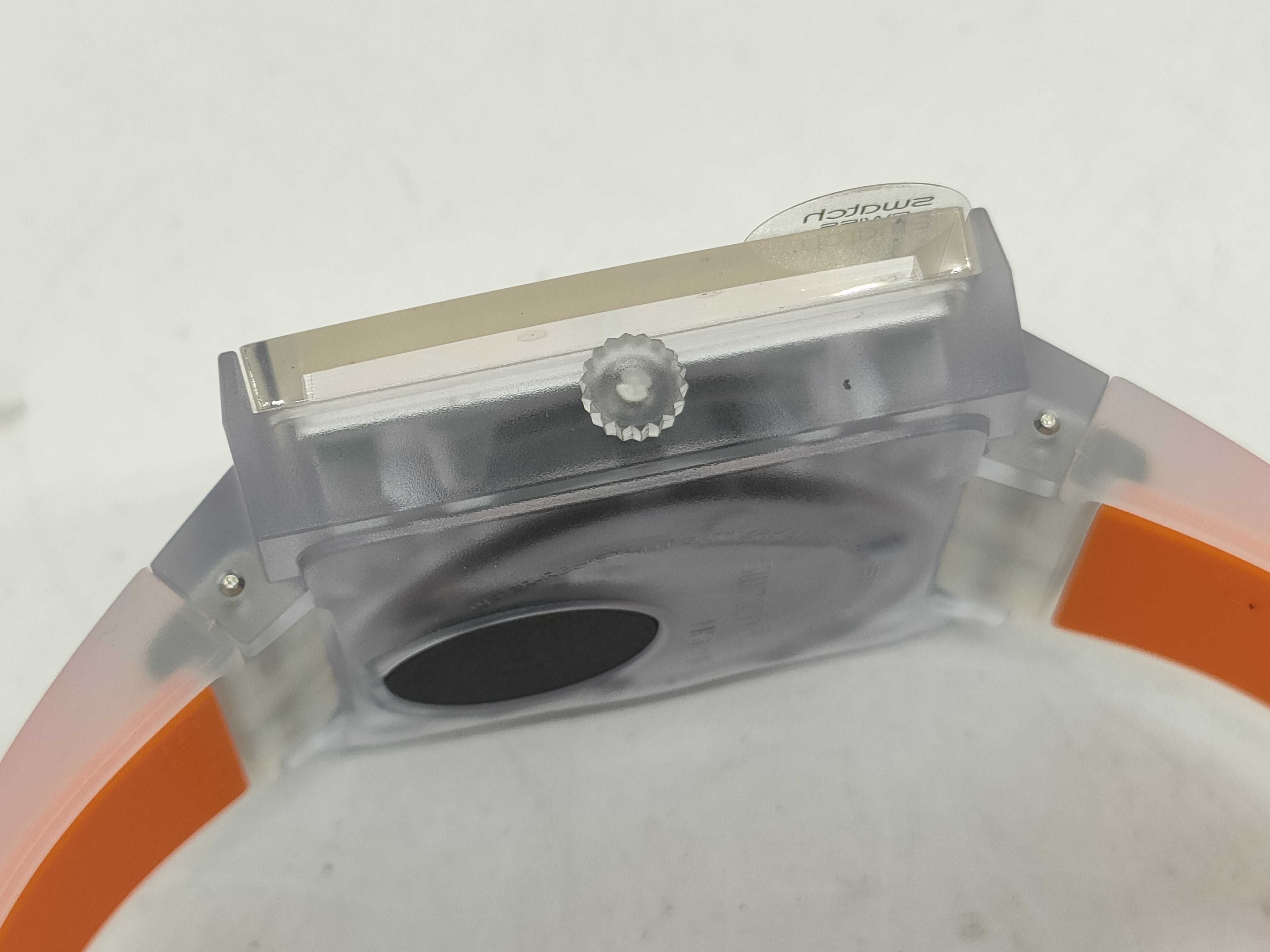 Swatch What If See Thru Orange Biosourced Resin 33mm Wristwatch