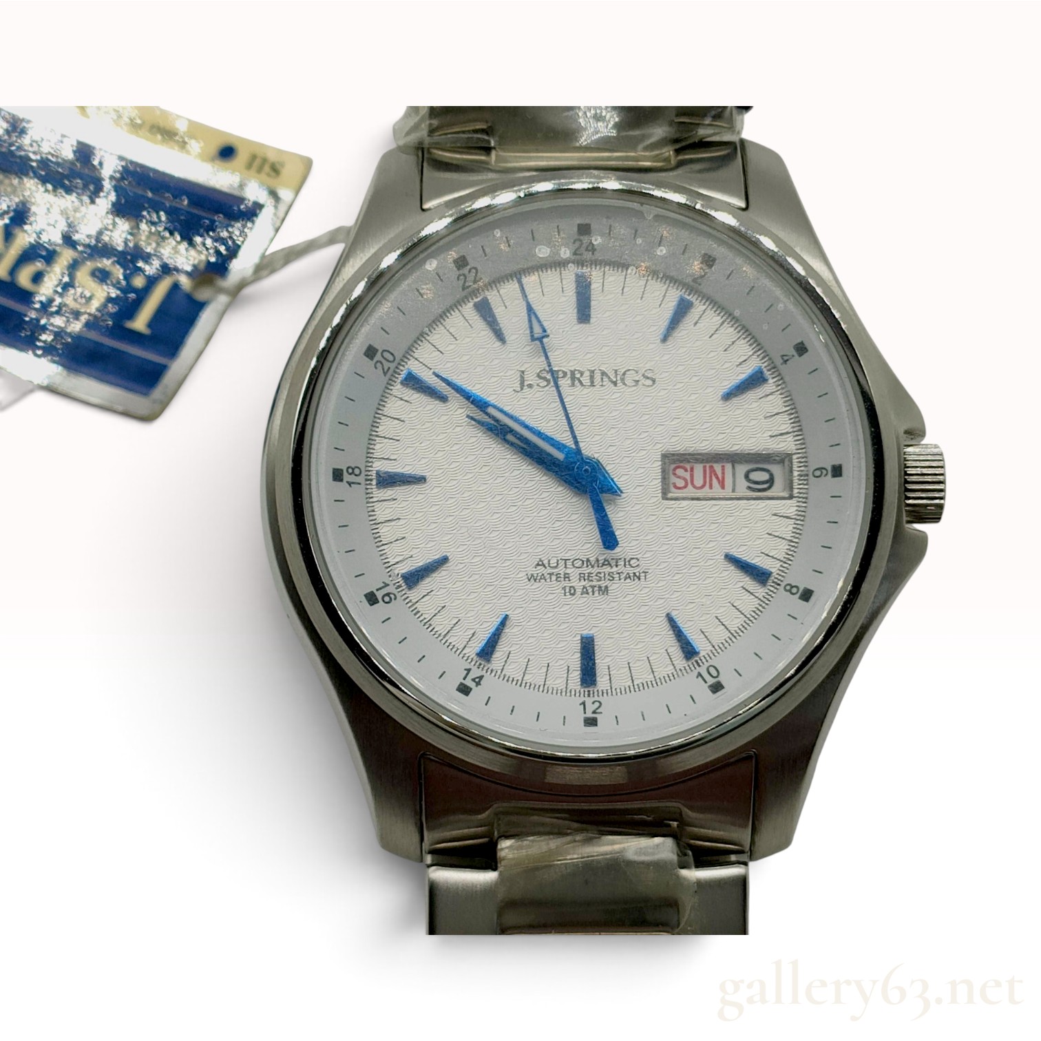 J. Springs Automatic BEB014 White Wave Dial Stainless Steel Wristwatch with Tags
