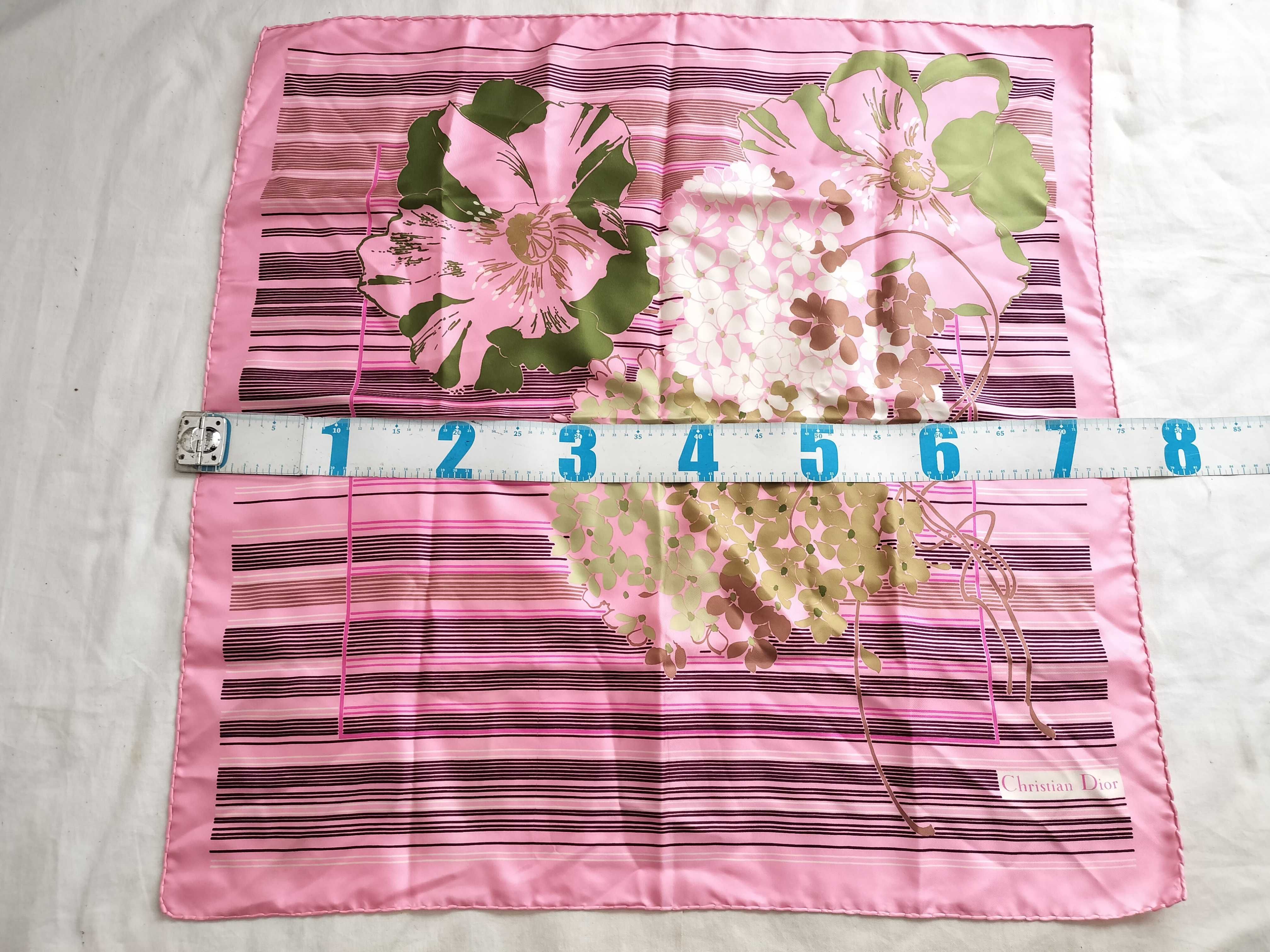 Vintage Christian Dior Floral and Striped Pink Silk Scarf 80 cm