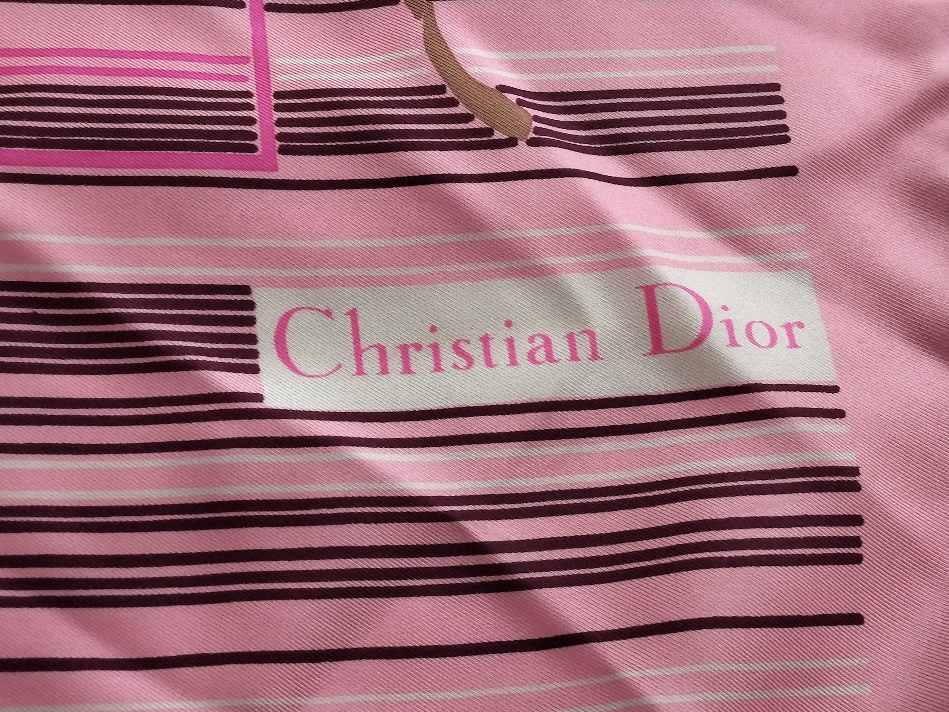 Vintage Christian Dior Floral and Striped Pink Silk Scarf 80 cm