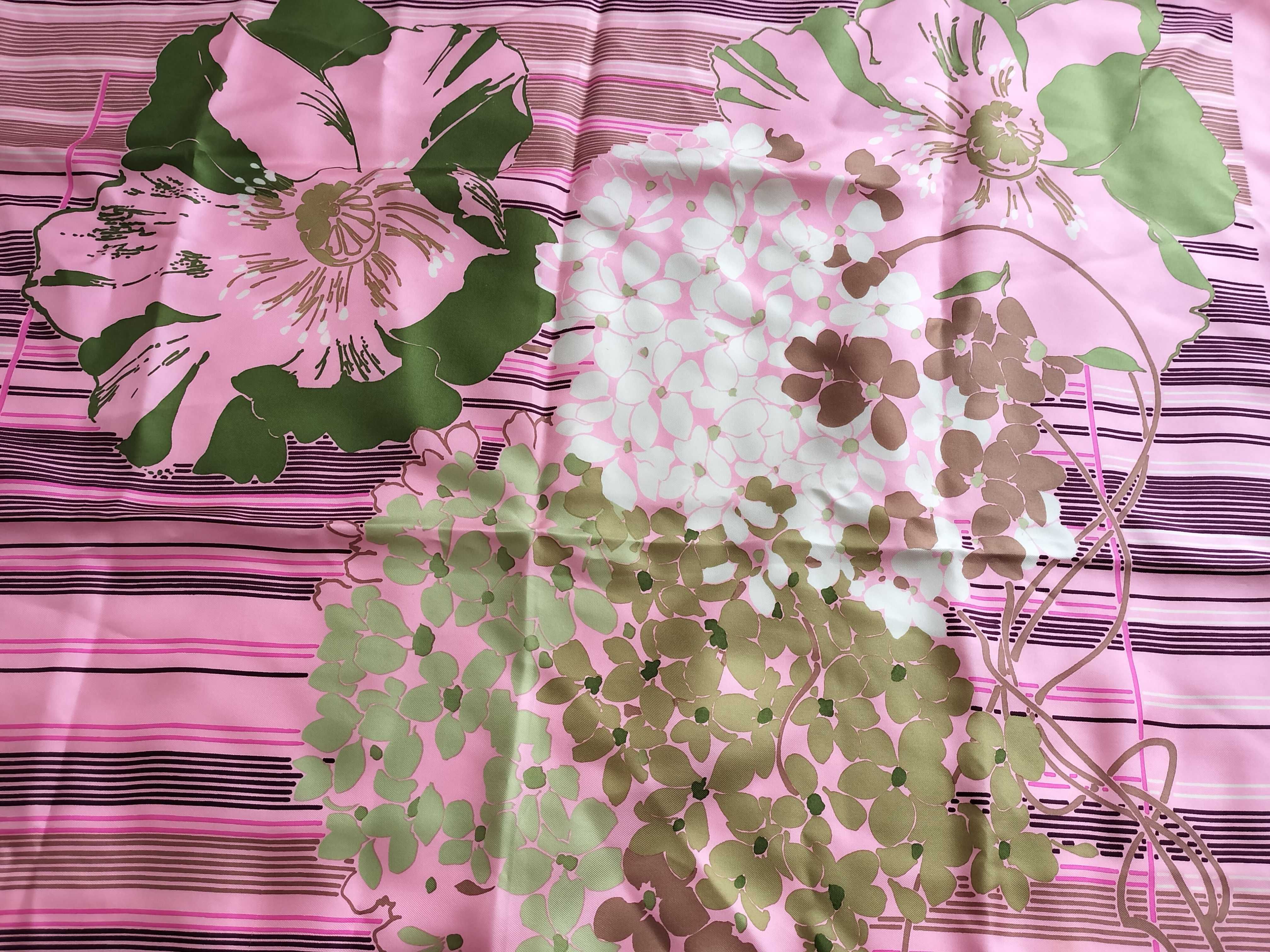 Vintage Christian Dior Floral and Striped Pink Silk Scarf 80 cm
