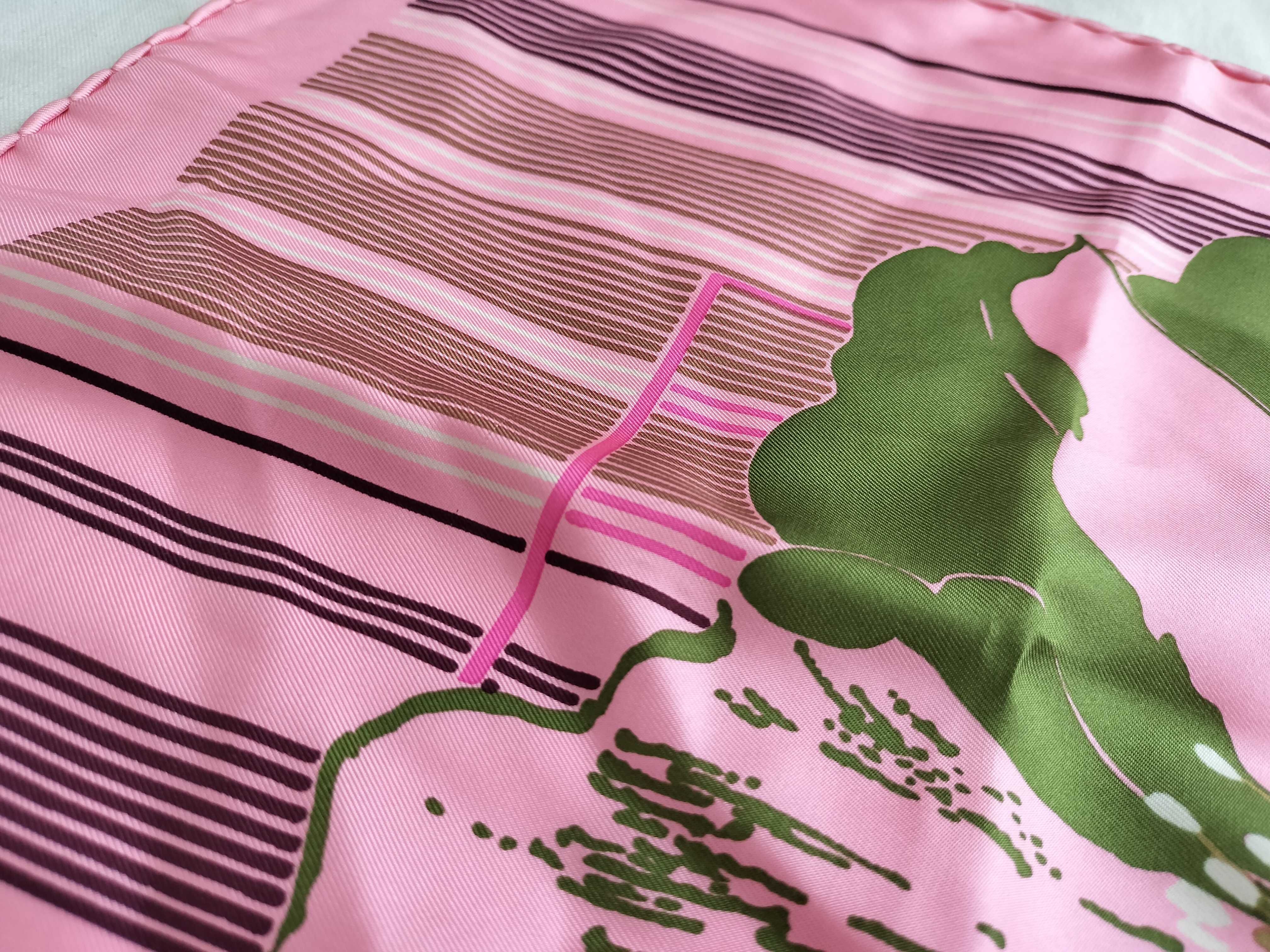 Vintage Christian Dior Floral and Striped Pink Silk Scarf 80 cm