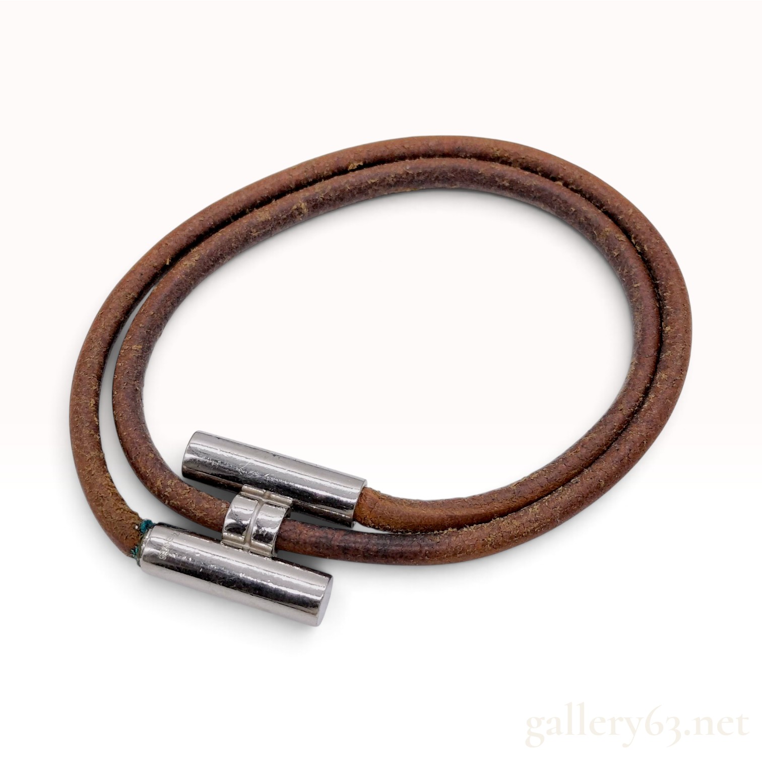 Vintage Hermes Tourni Tresse Brown Leather Double Wrap Bracelet with Box