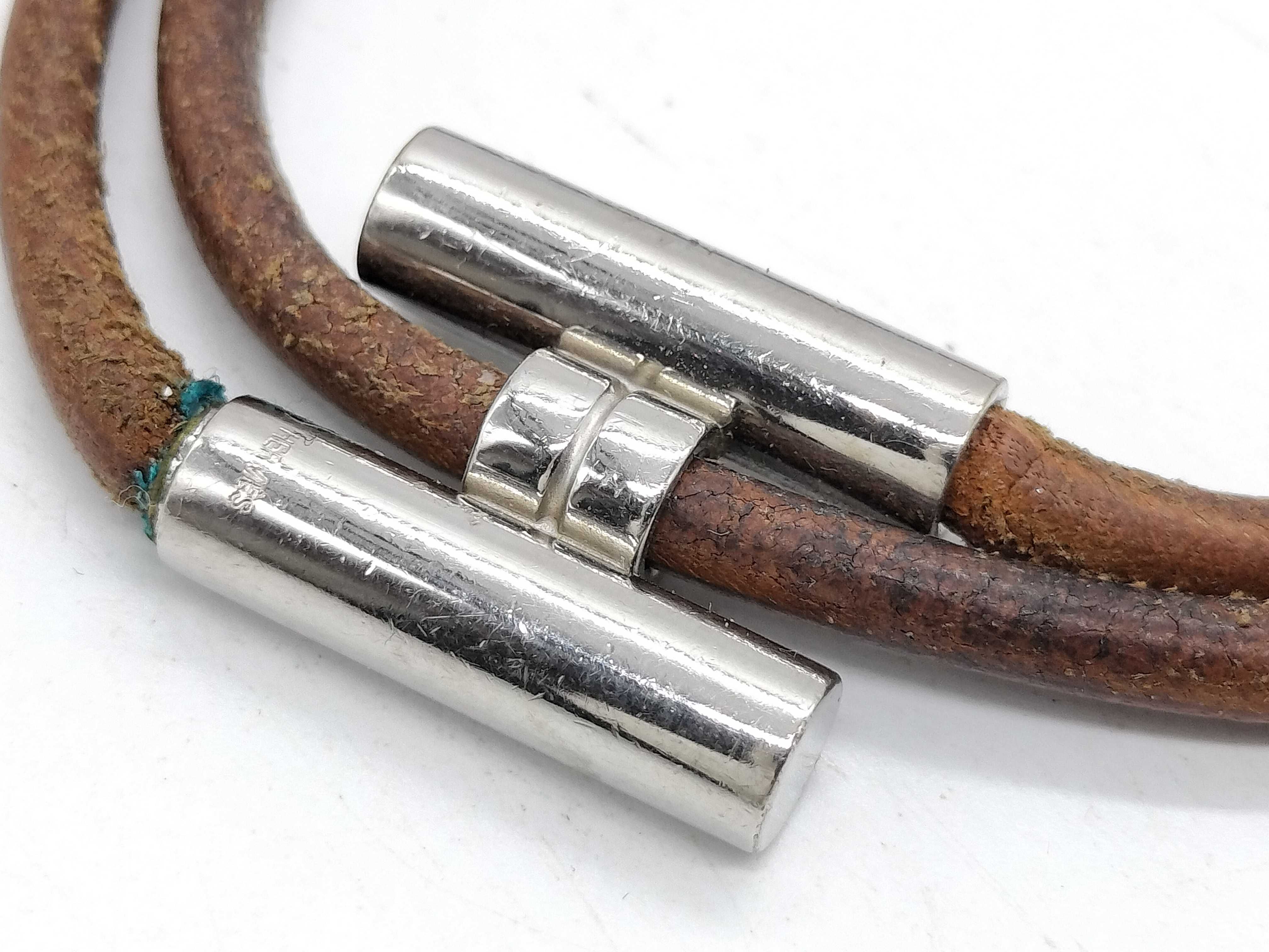 Vintage Hermes Tourni Tresse Brown Leather Double Wrap Bracelet with Box