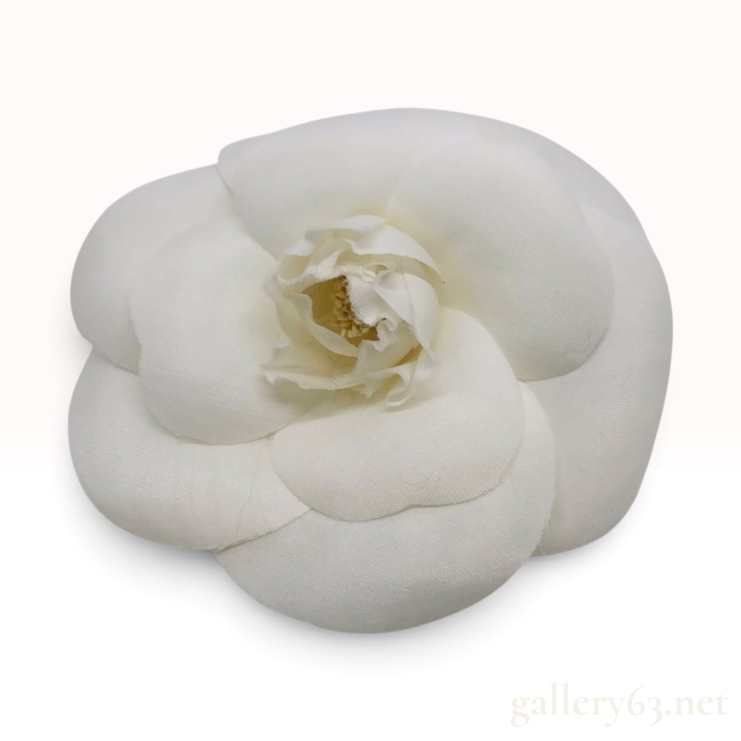 Vintage Chanel Camellia White Fabric Brooch with Box