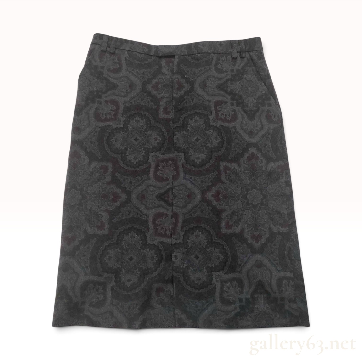 Vintage Etro Paisley Jacquard Charcoal Wool Blend Pencil Skirt Size 44