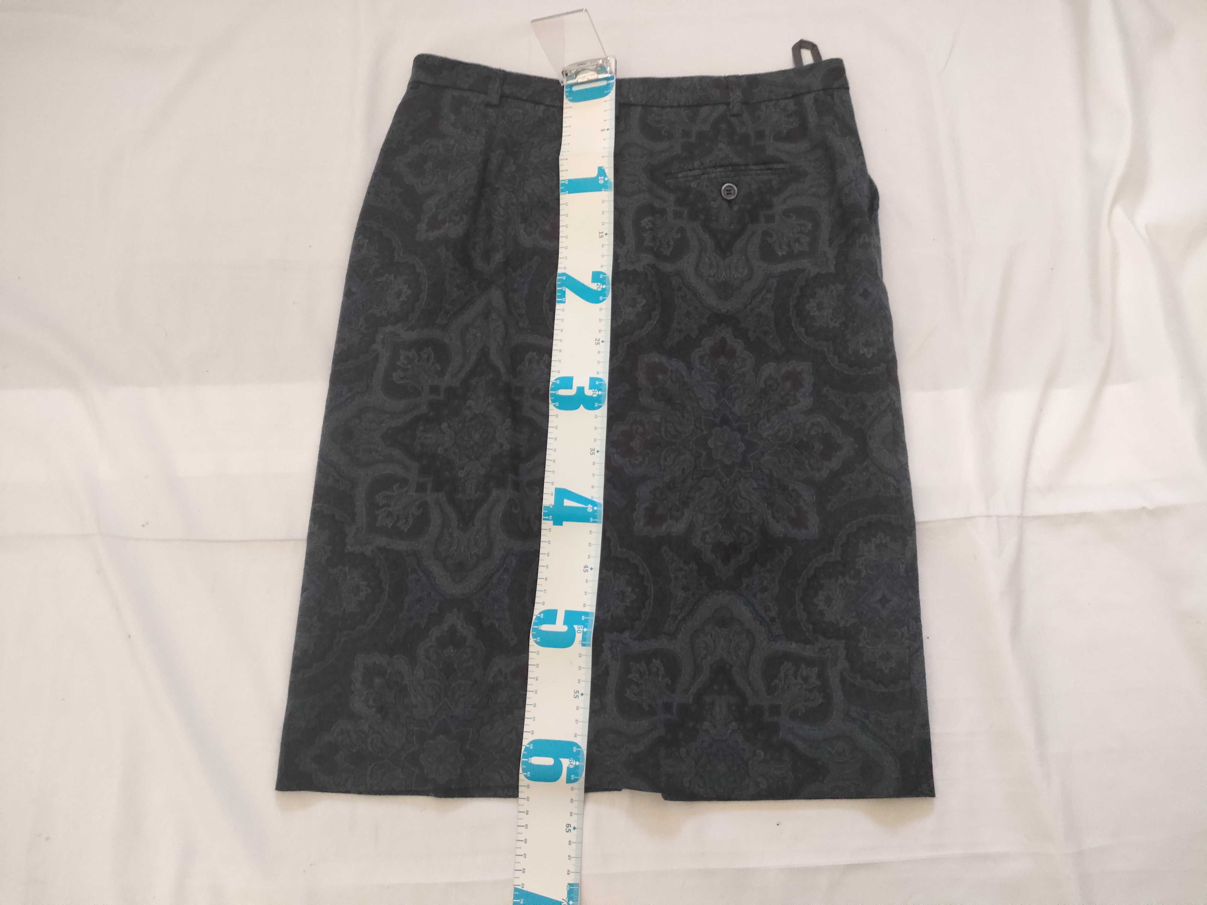 Vintage Etro Paisley Jacquard Charcoal Wool Blend Pencil Skirt Size 44