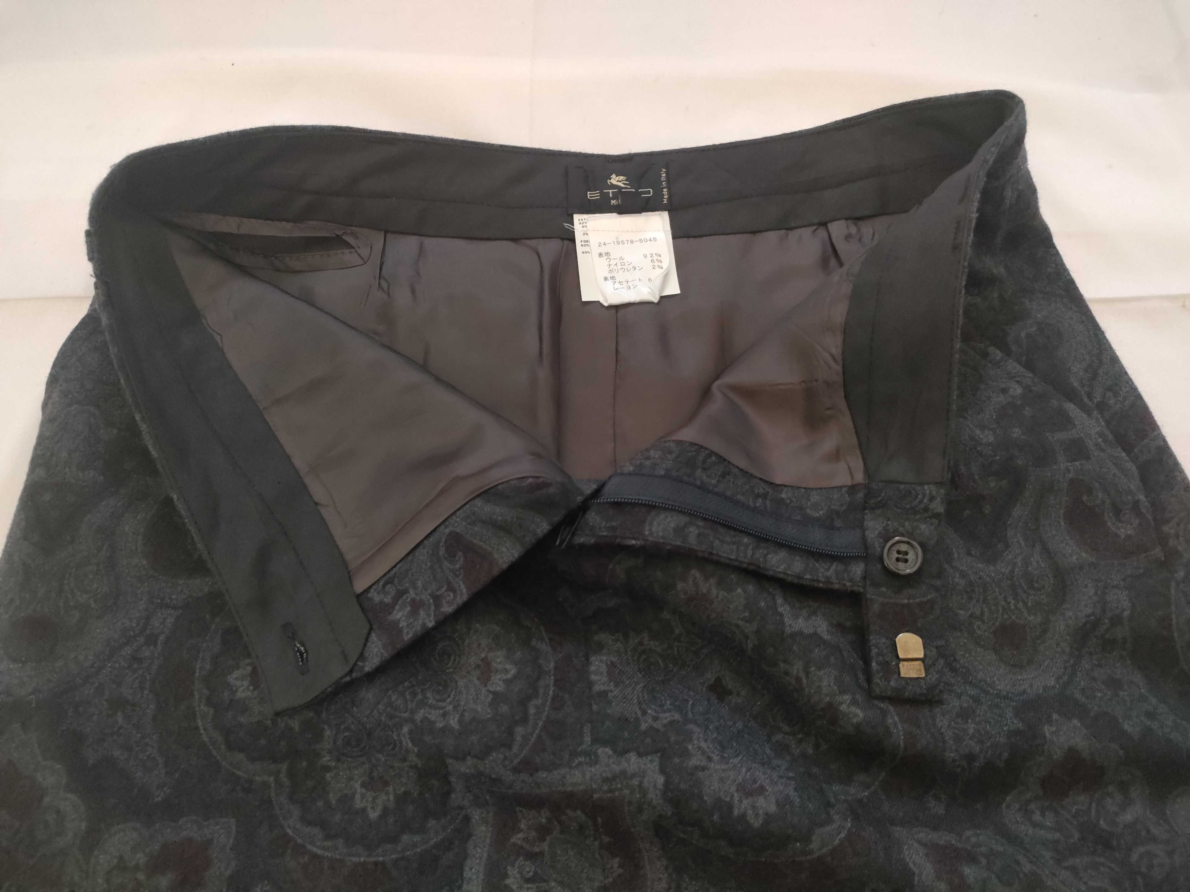 Vintage Etro Paisley Jacquard Charcoal Wool Blend Pencil Skirt Size 44