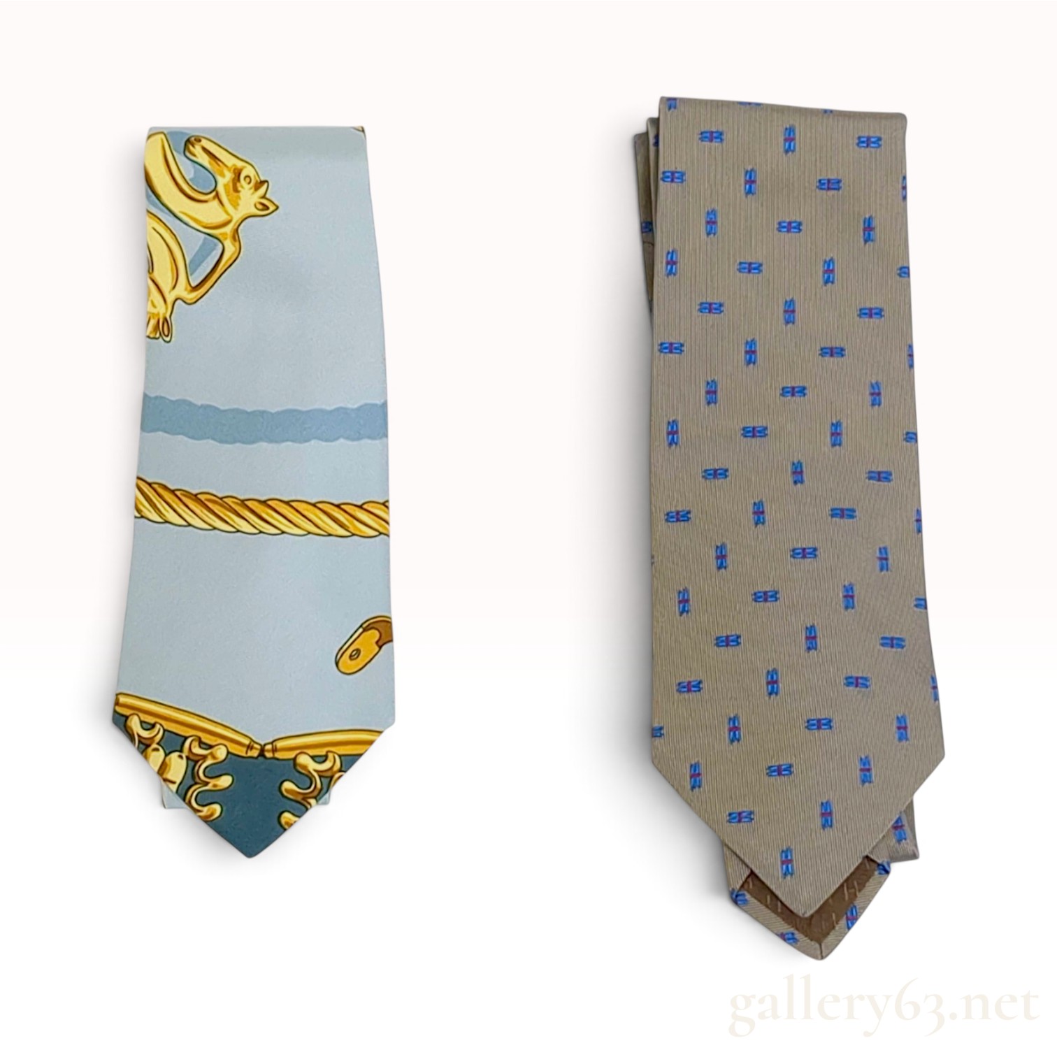 Two Hermes Equestrian and Geometric Motif Silk Neckties