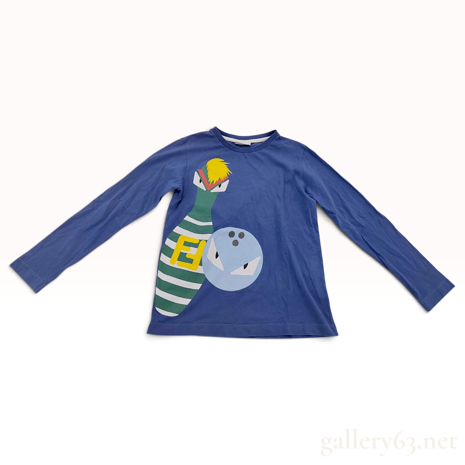 Fendi Kids Bugs Bowling Graphic Blue Cotton Long-Sleeve T-Shirt