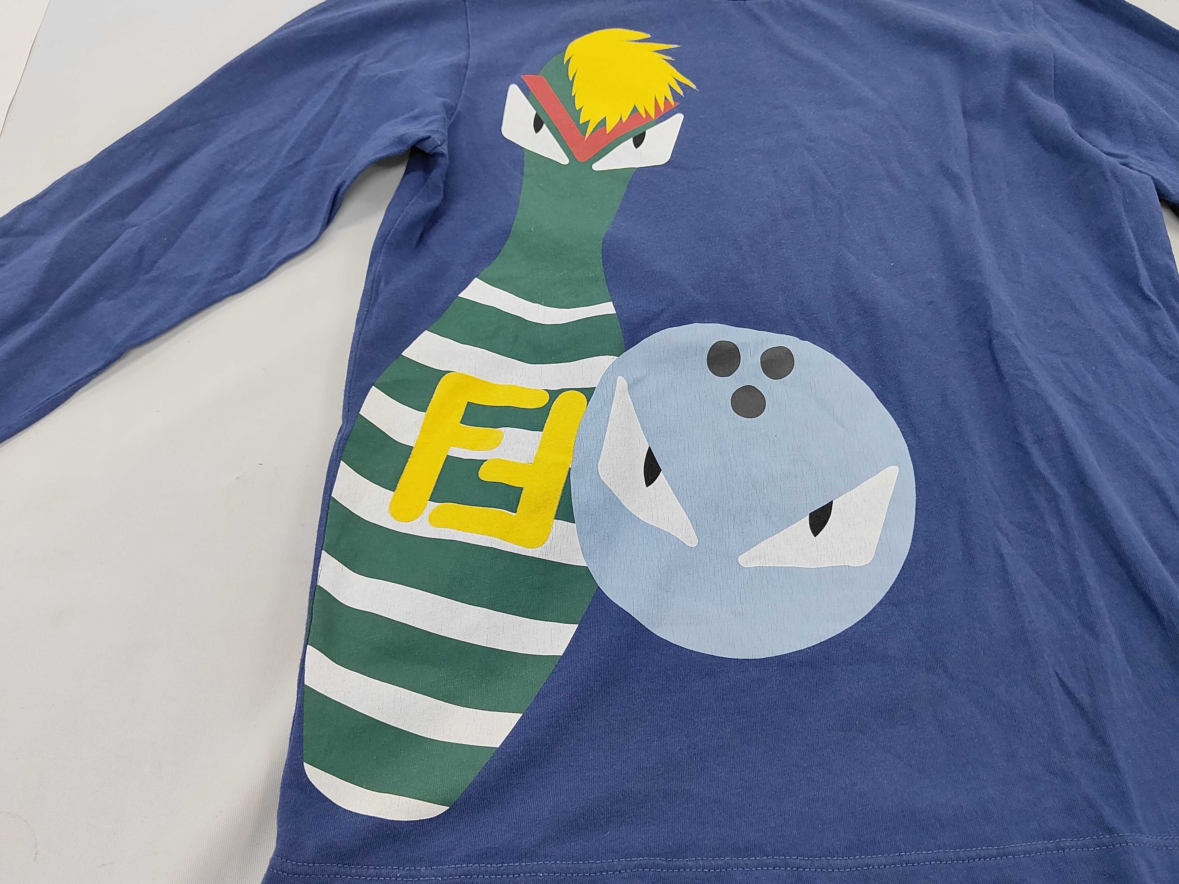 Fendi Kids Bugs Bowling Graphic Blue Cotton Long-Sleeve T-Shirt