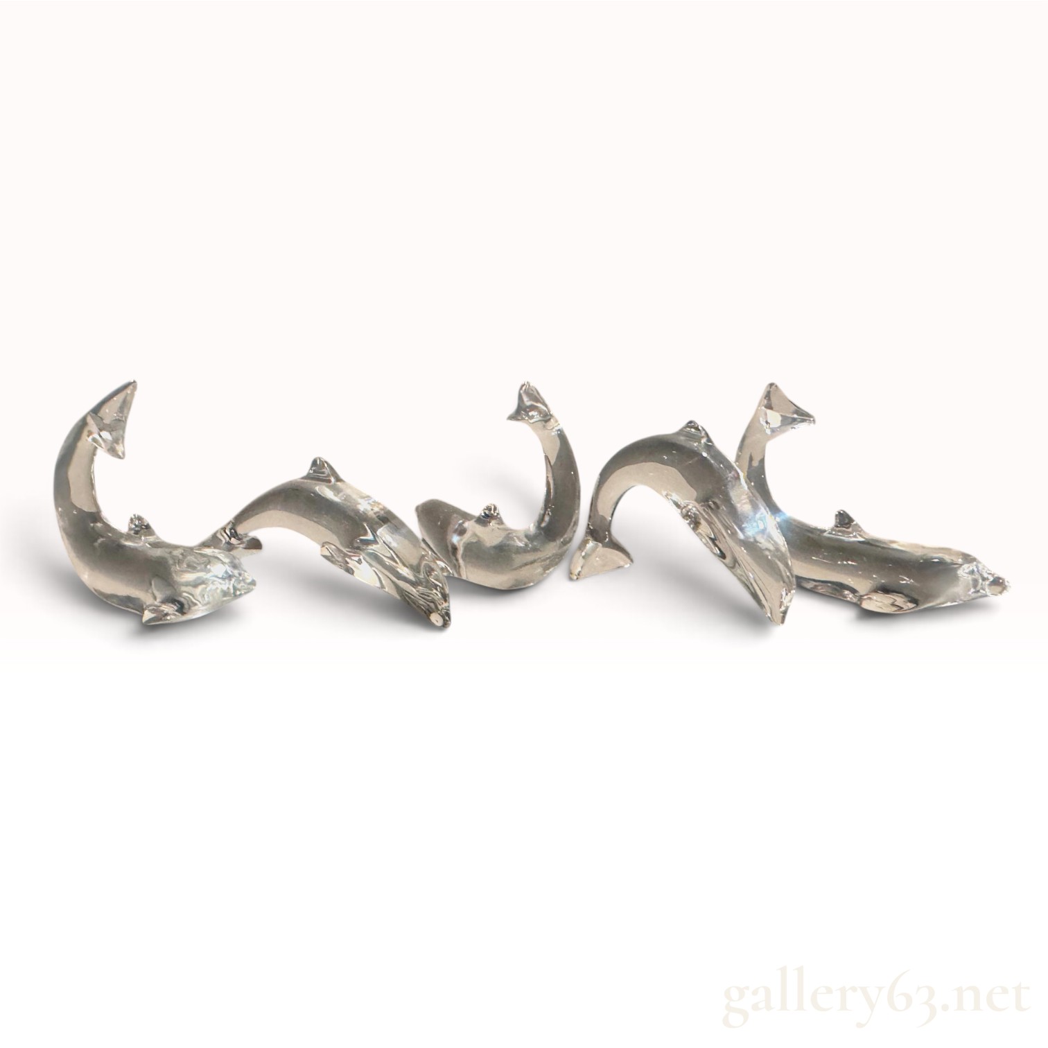 BACCARAT (French) -- Group of Five Clear Crystal Dolphin Sculptures, Signed