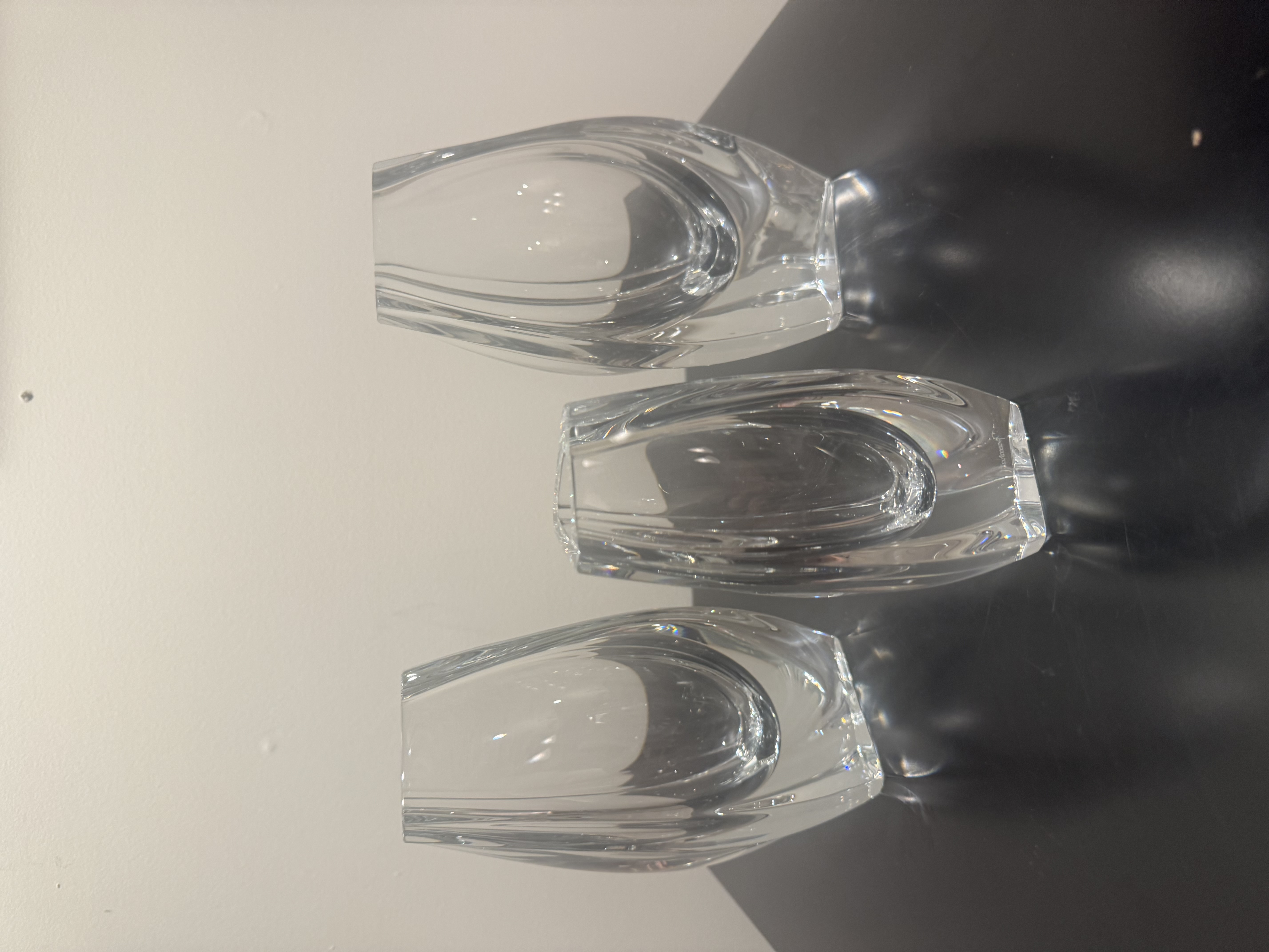 Baccarat Crystal "Bouton d'Or" Vases, Set of 3 -- Graduated Triangular Form, Signed France, Retired Pattern