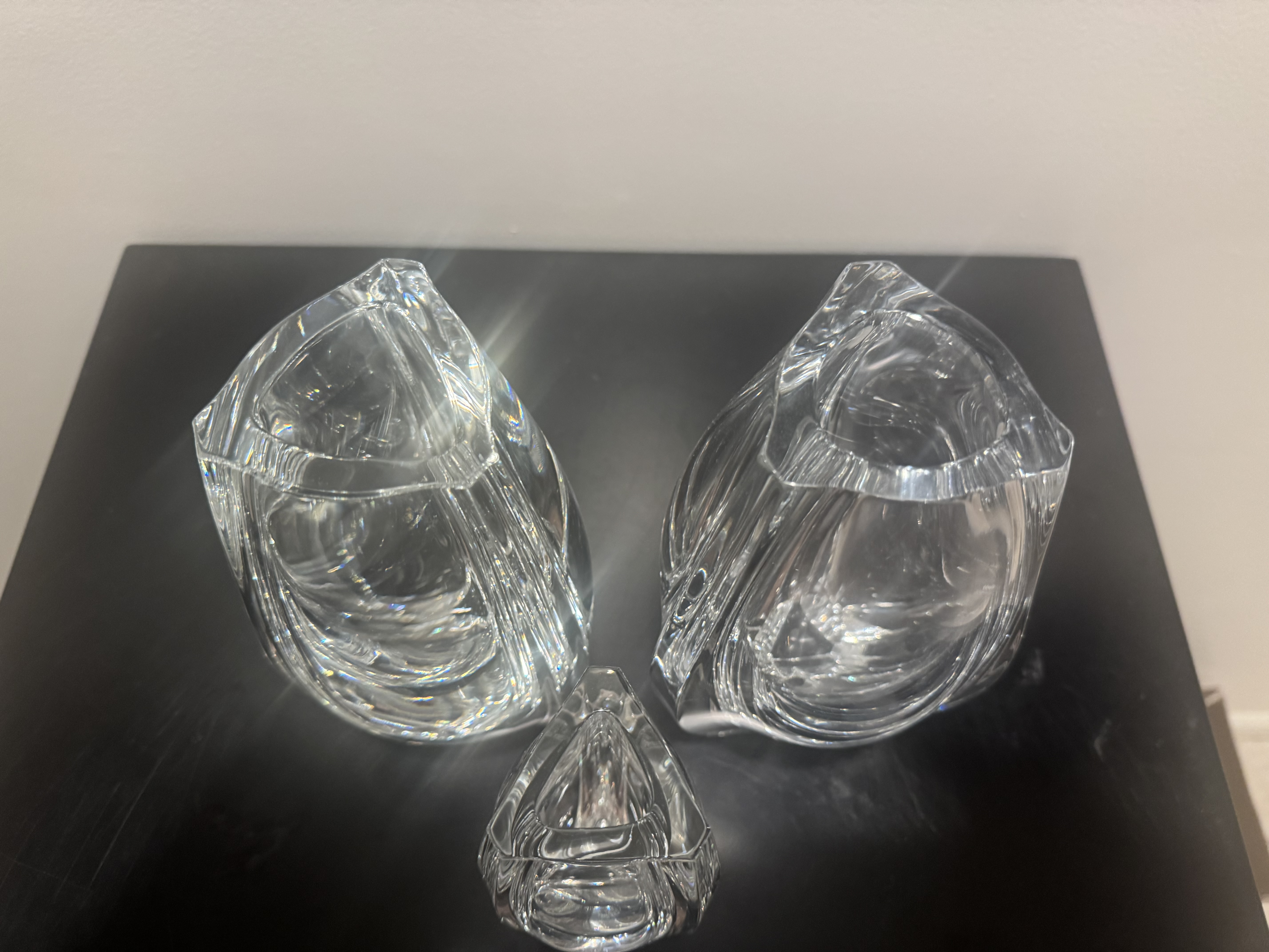 Baccarat Crystal "Bouton d'Or" Vases, Set of 3 -- Graduated Triangular Form, Signed France, Retired Pattern