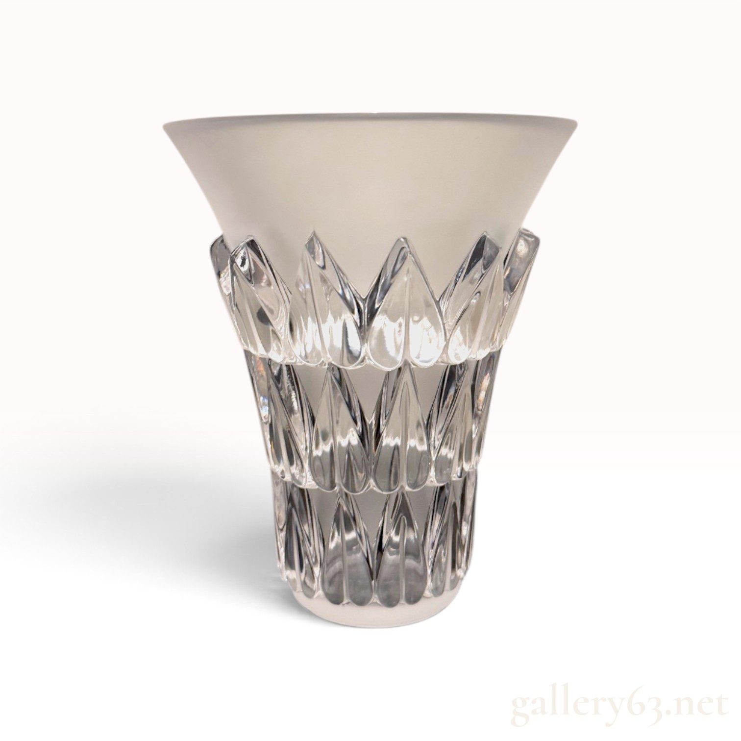 Lalique "Feuilles" Vase -- Clear and Frosted Crystal, Signed Lalique France