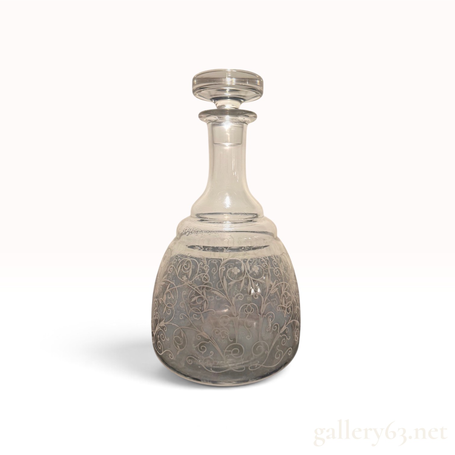 Baccarat Crystal "Lulli" Liquor Decanter with Stopper -- Etched Floral Scroll, Signed France