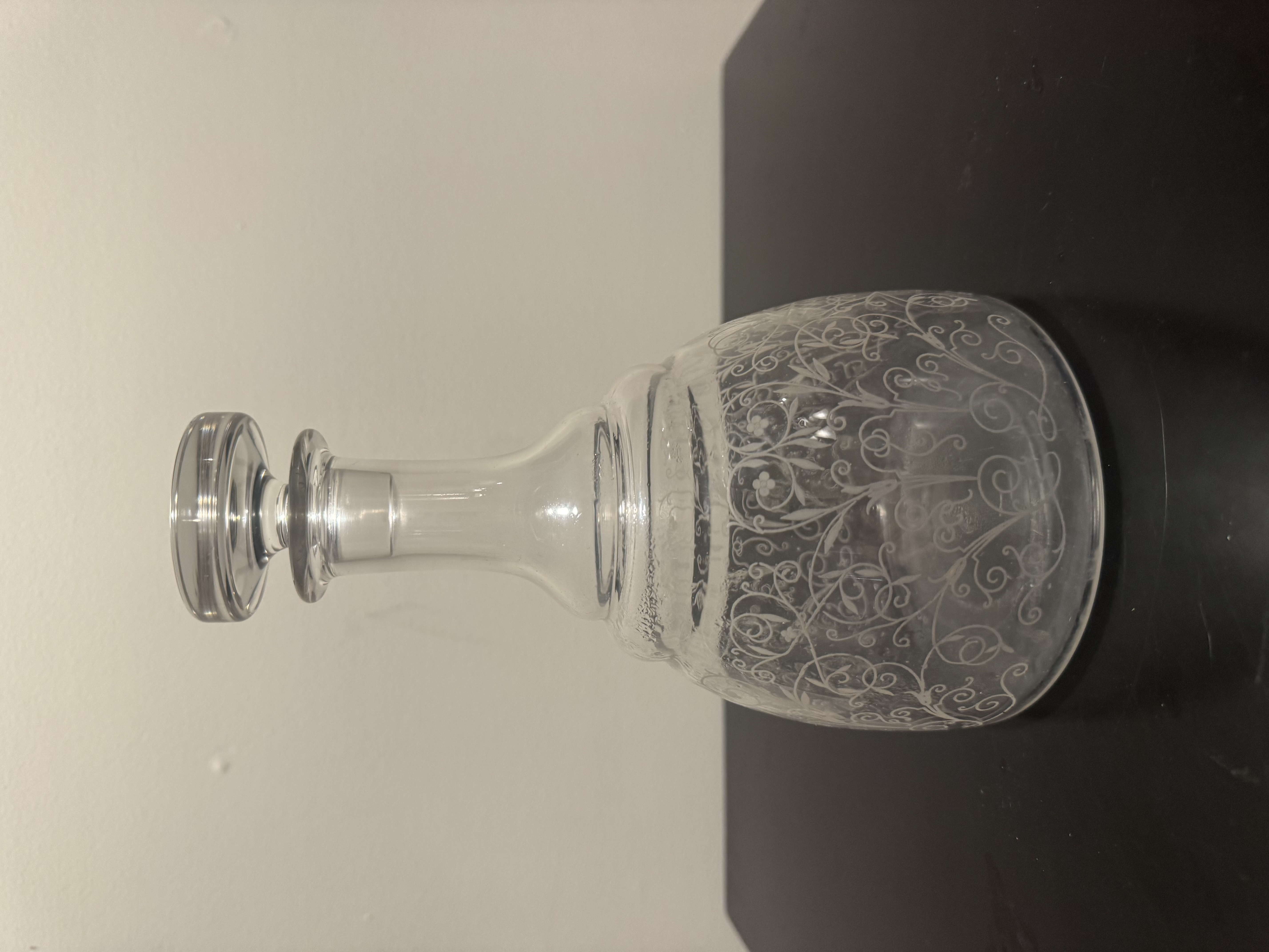 Baccarat Crystal "Lulli" Liquor Decanter with Stopper -- Etched Floral Scroll, Signed France