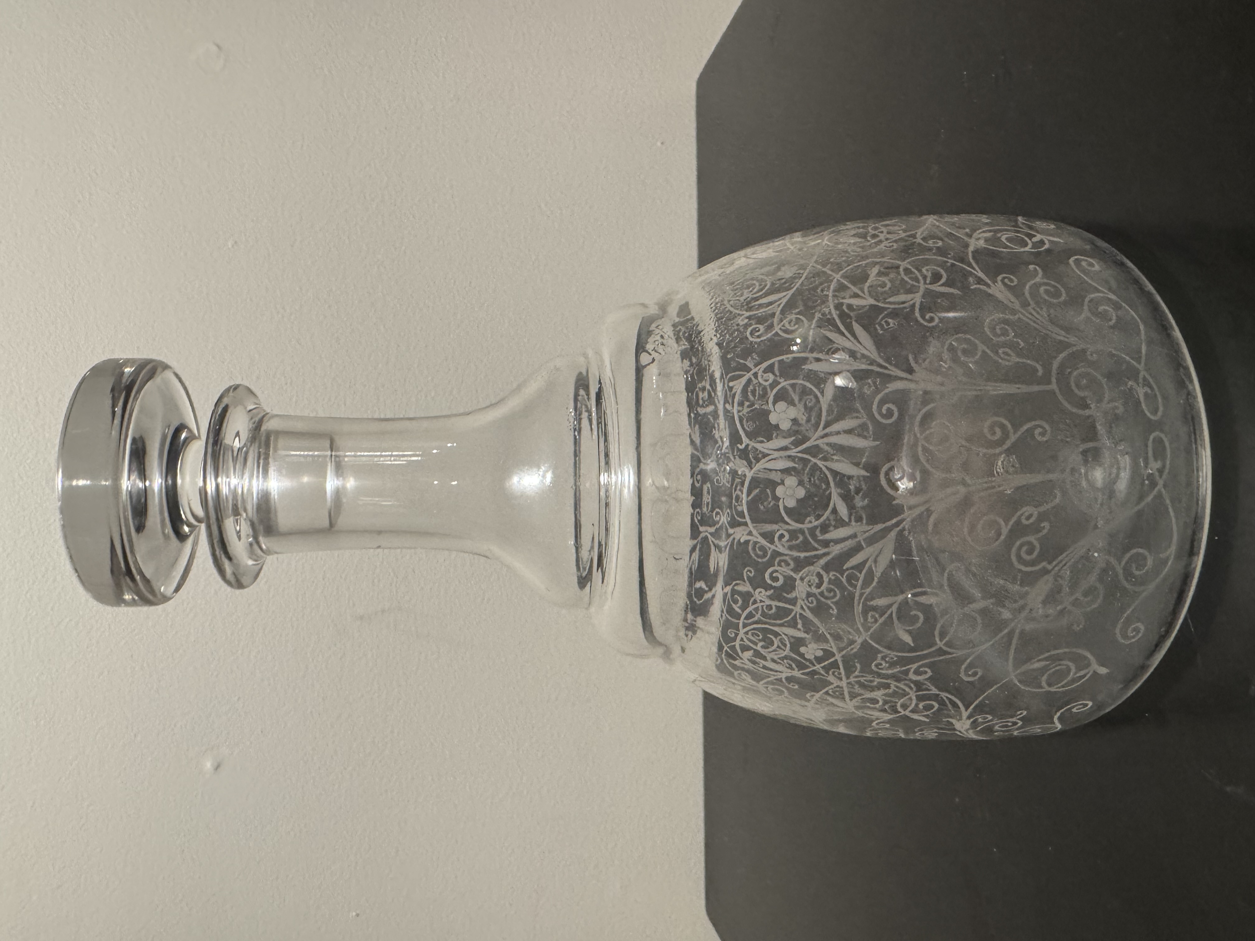 Baccarat Crystal "Lulli" Liquor Decanter with Stopper -- Etched Floral Scroll, Signed France
