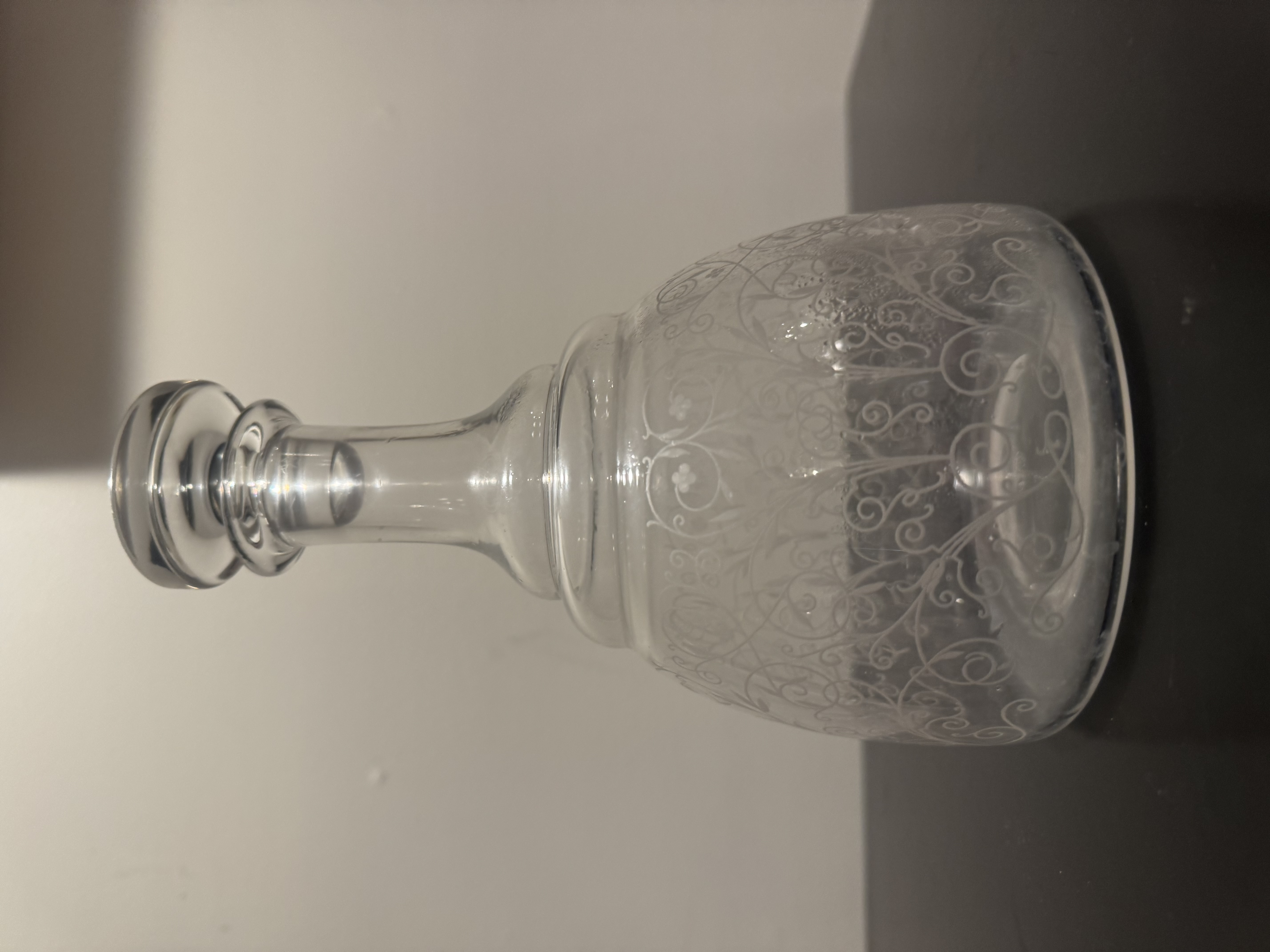 Baccarat Crystal "Lulli" Liquor Decanter with Stopper -- Etched Floral Scroll, Signed France