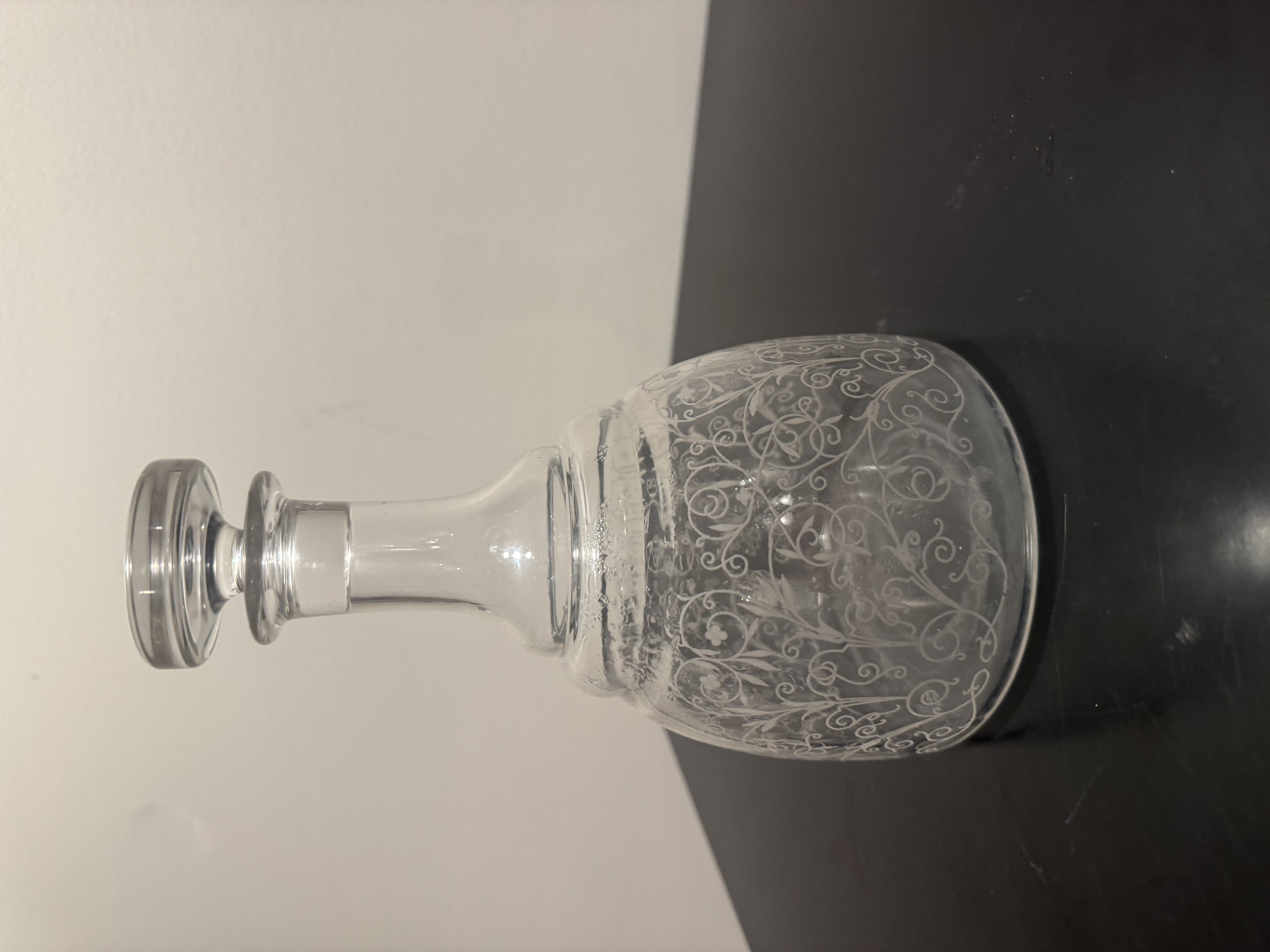 Baccarat Crystal "Lulli" Liquor Decanter with Stopper -- Etched Floral Scroll, Signed France