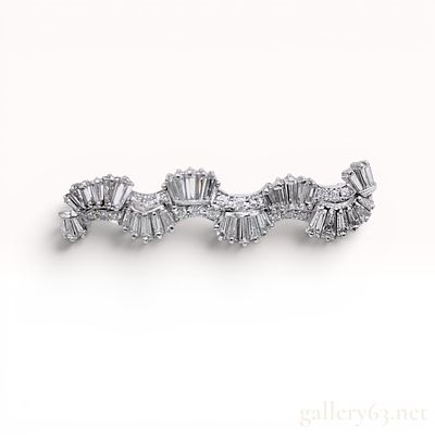 14 Karat White Gold and Diamond Wavy Ribbon Spray Brooch. A 14-karat white gold and diamond 