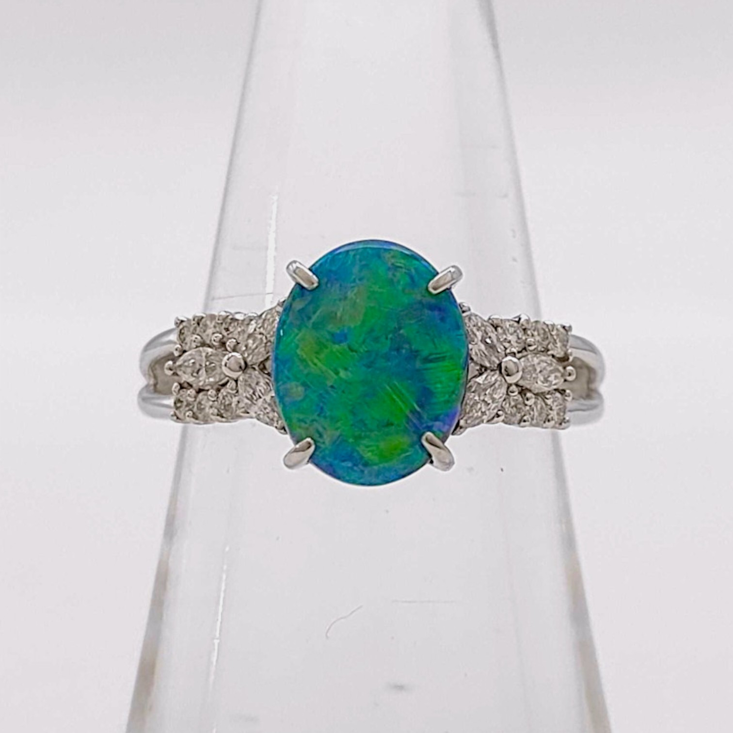 Platinum 1.73 Black Opal and 0.31ctw Diamond Cocktail Ring