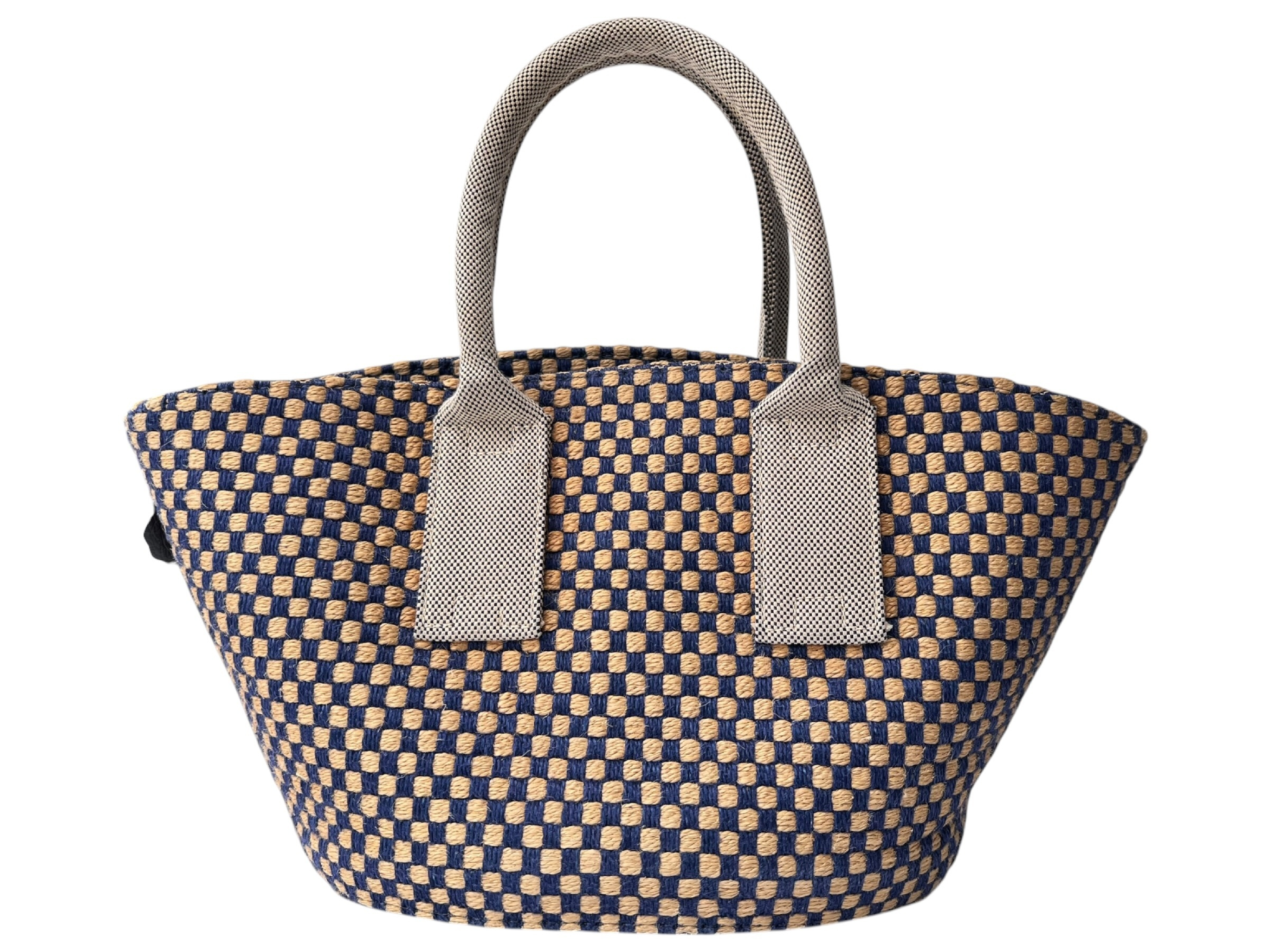 Hermes Basket Weave Jute Checkerboard PM Tote Bag