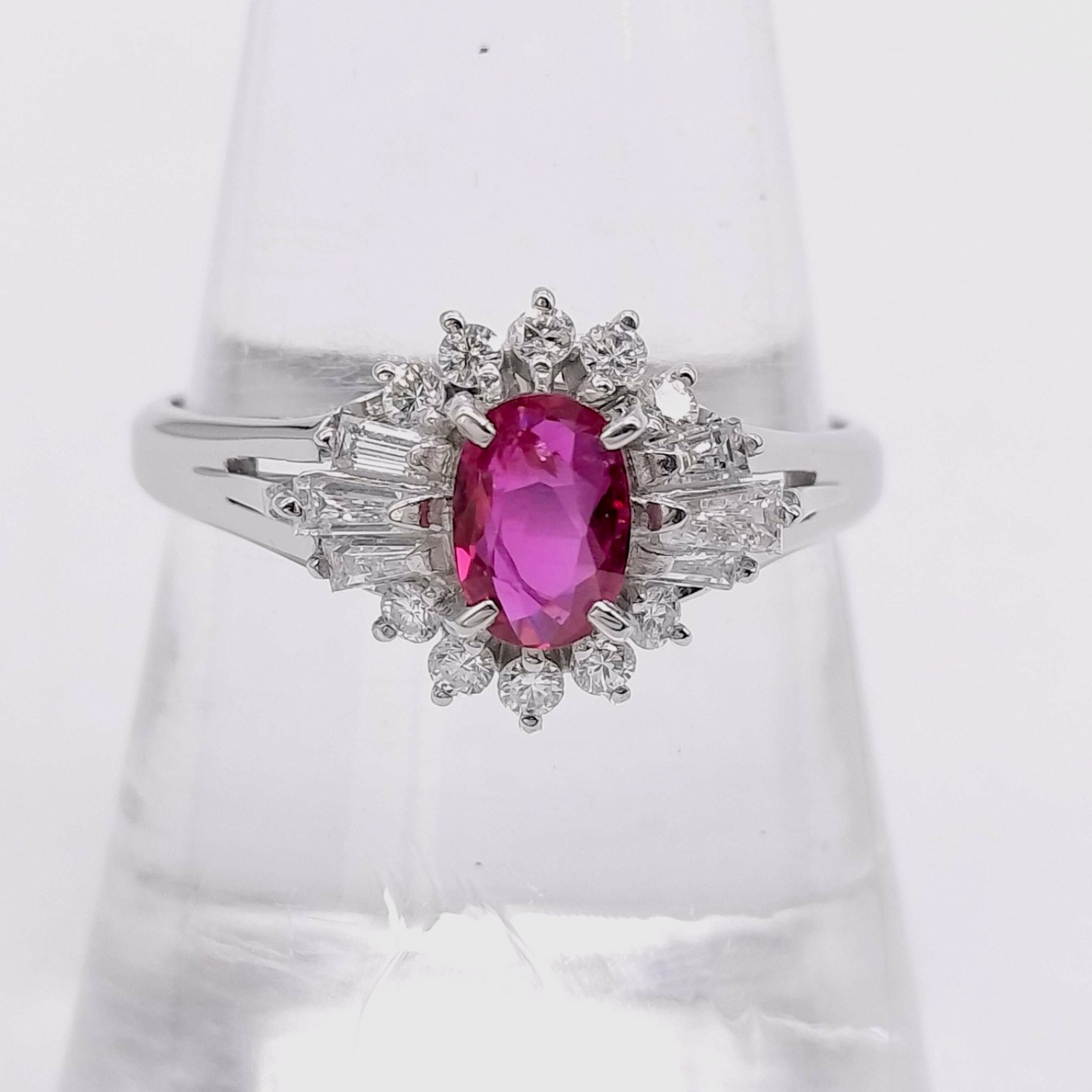 Platinum, Ruby, and Diamond Cocktail Ring size 7.5