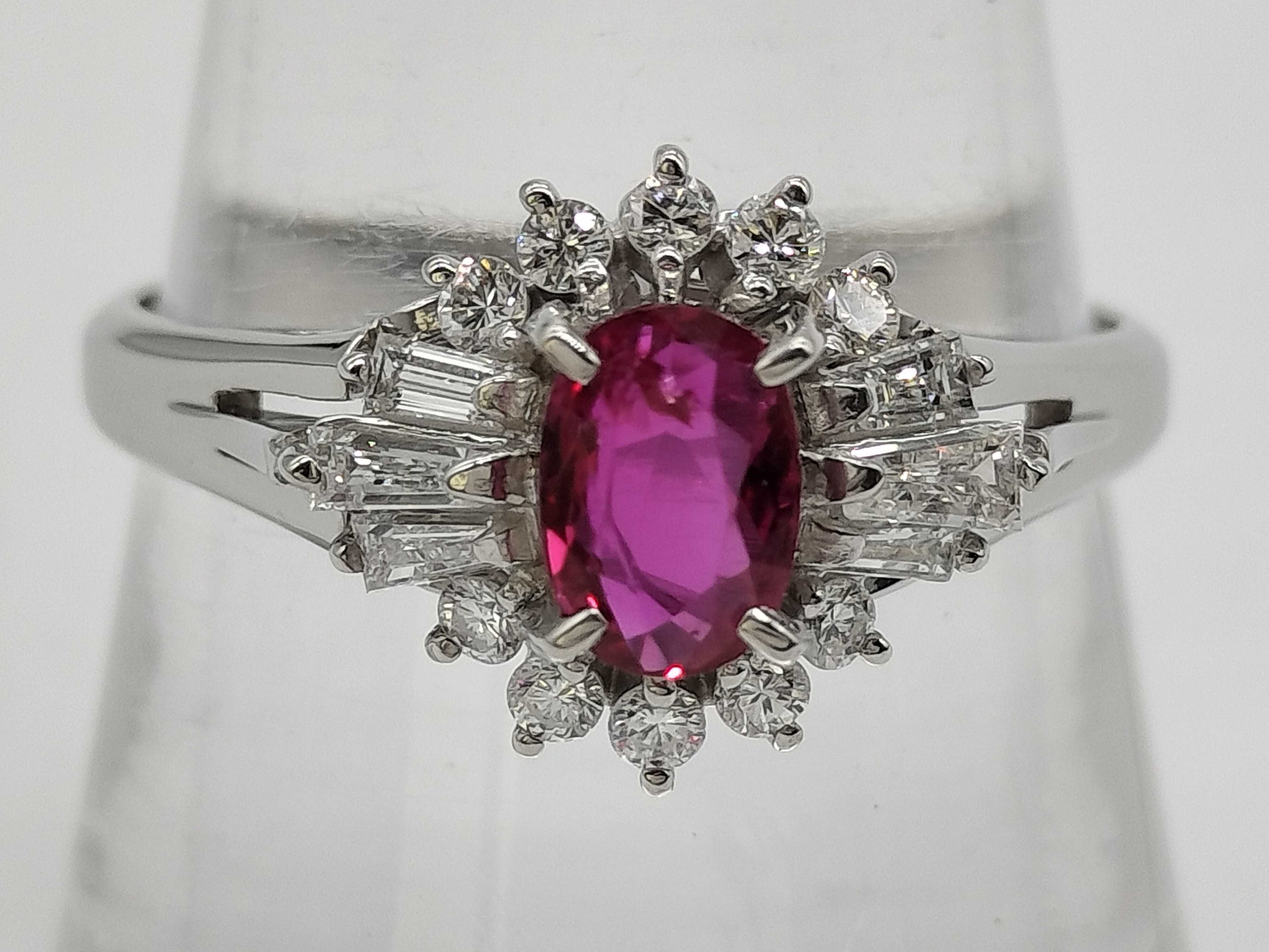 Platinum, Ruby, and Diamond Cocktail Ring size 7.5