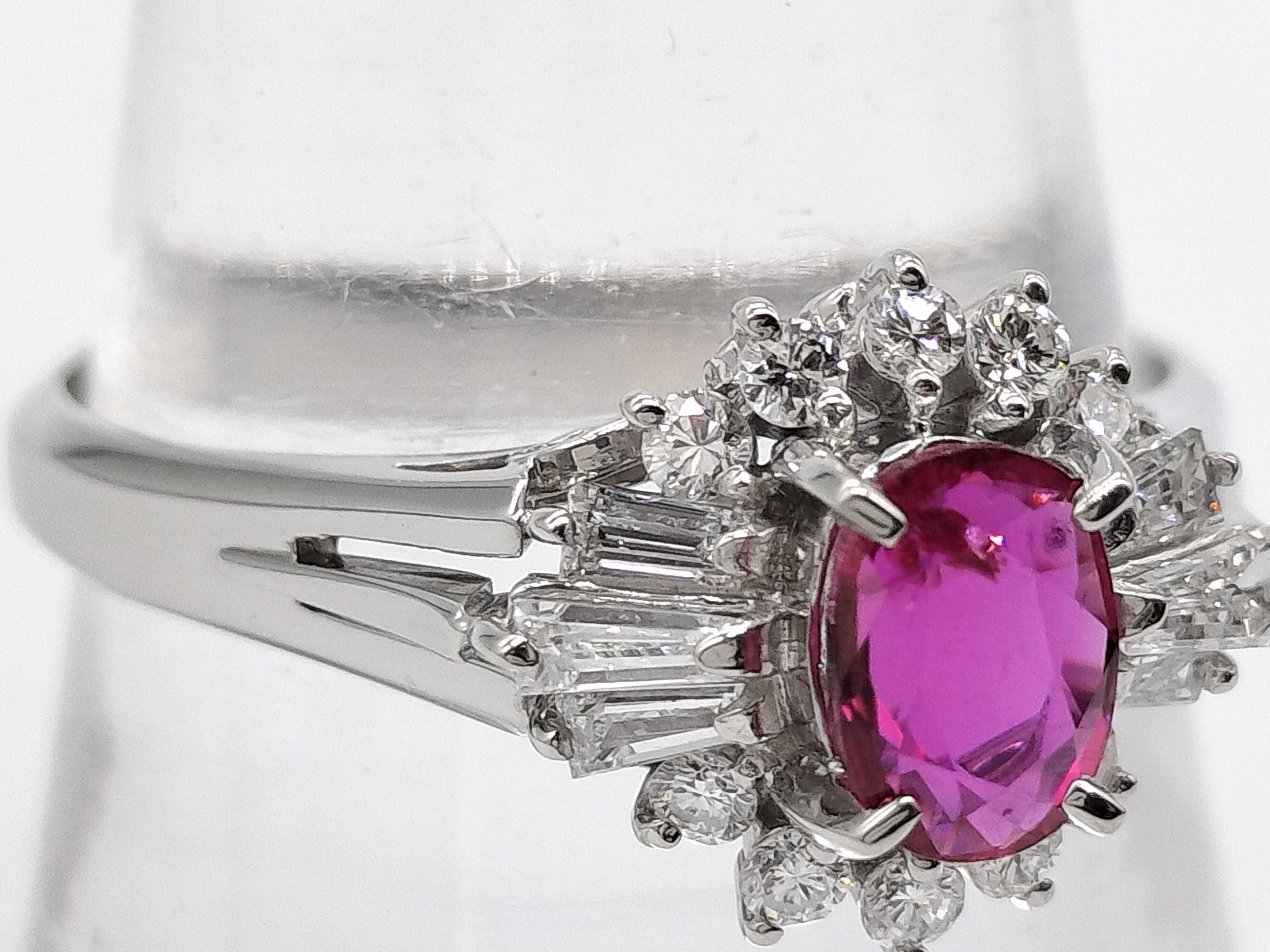 Platinum, Ruby, and Diamond Cocktail Ring size 7.5