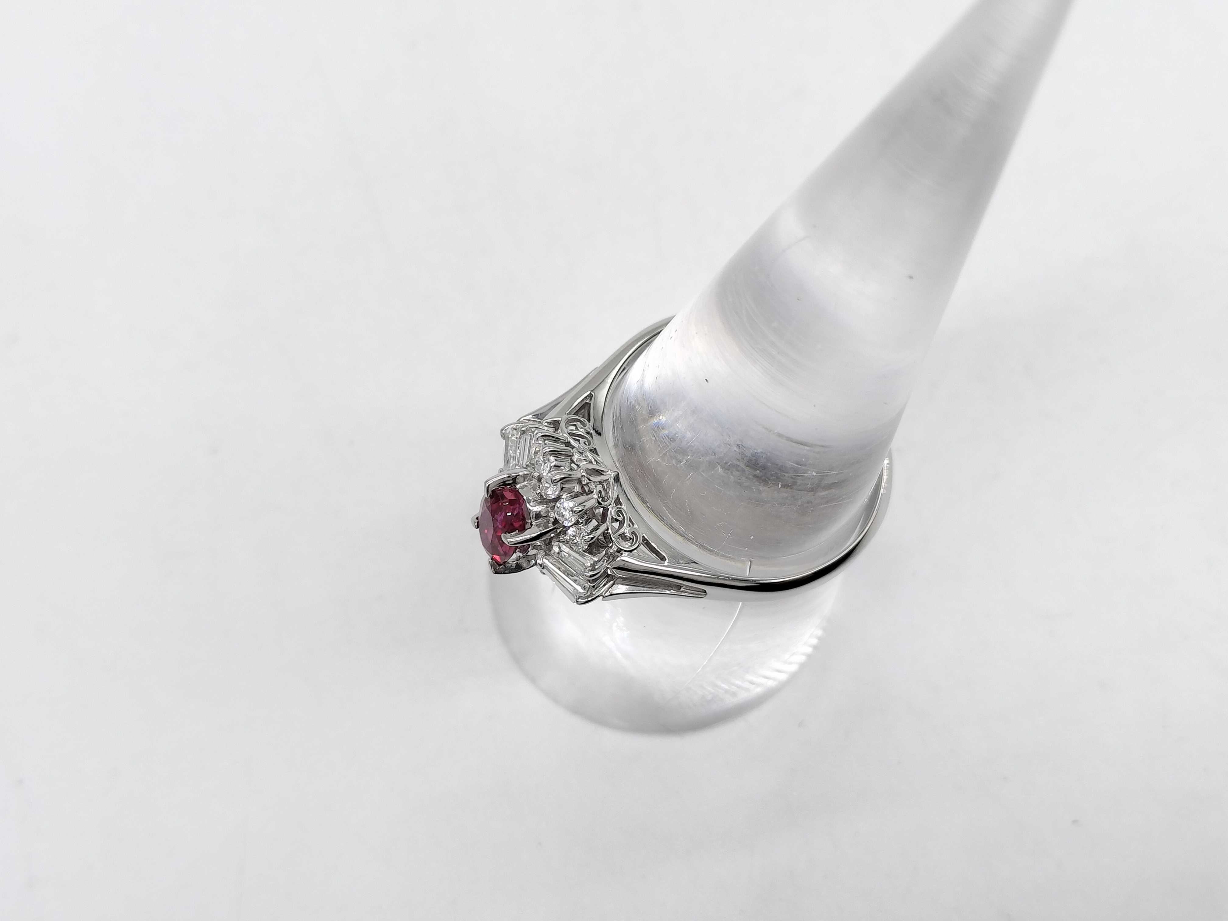 Platinum, Ruby, and Diamond Cocktail Ring size 7.5