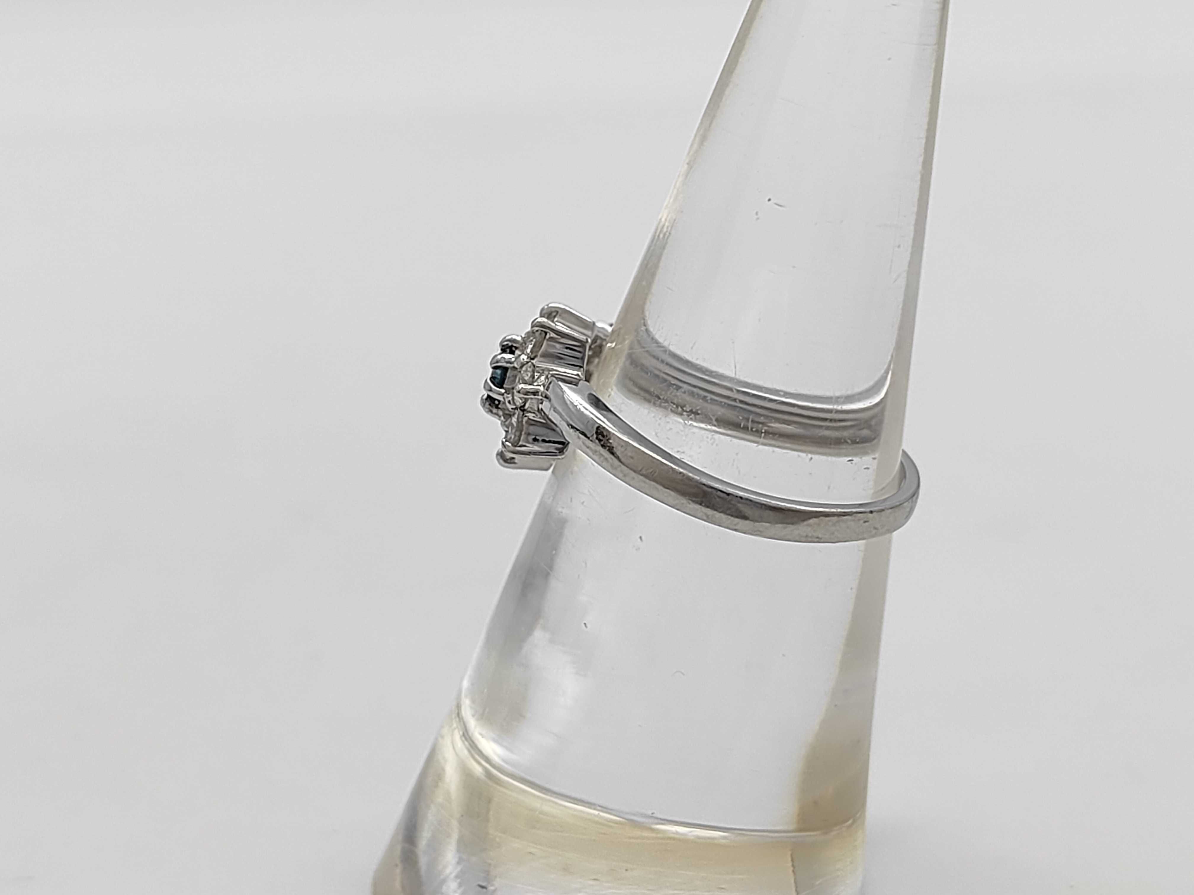 Platinum Flower Motif Bypass Ring with Irradiated Natural Blue Diamond and Diamond Accents