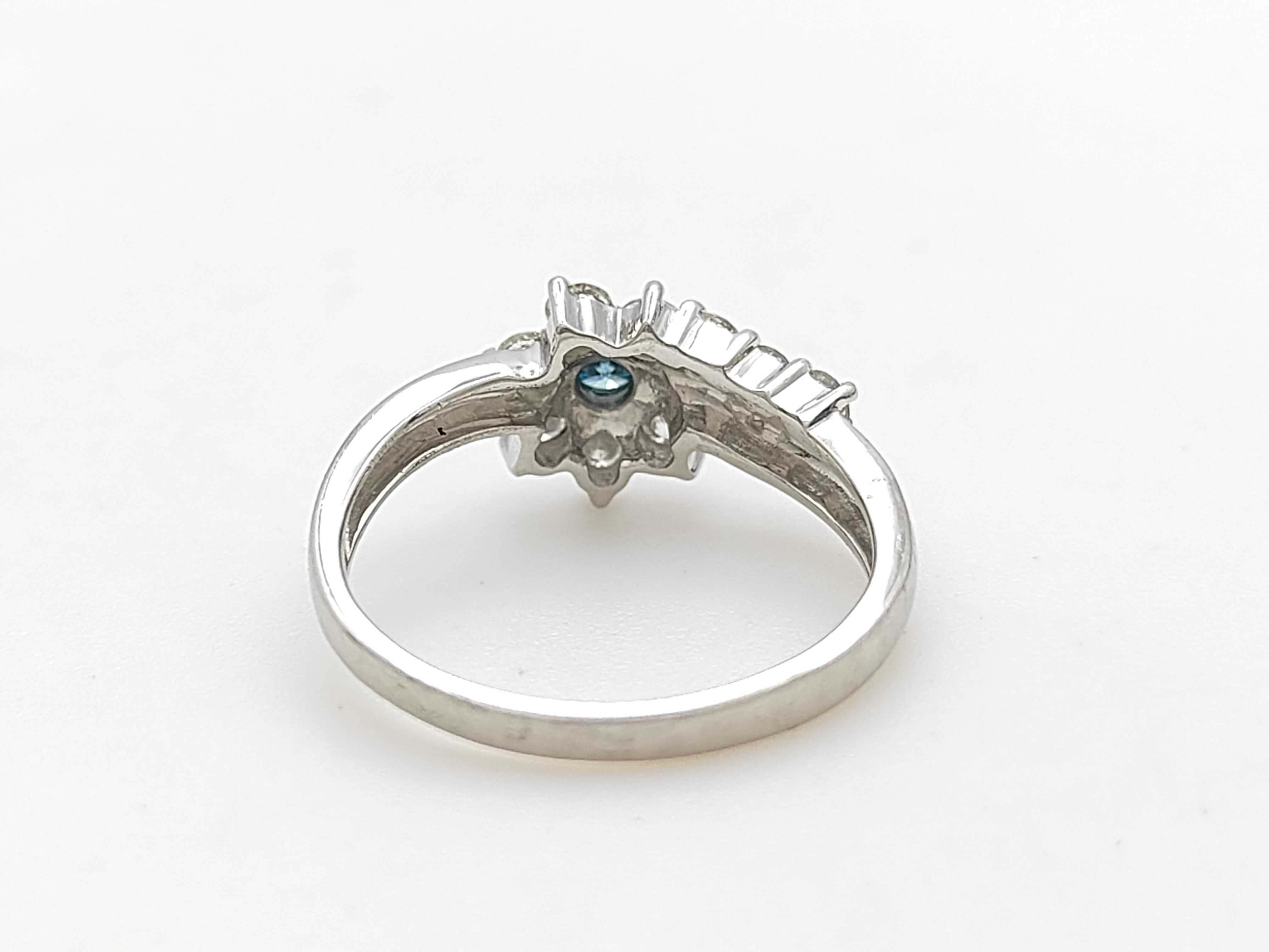 Platinum Flower Motif Bypass Ring with Irradiated Natural Blue Diamond and Diamond Accents