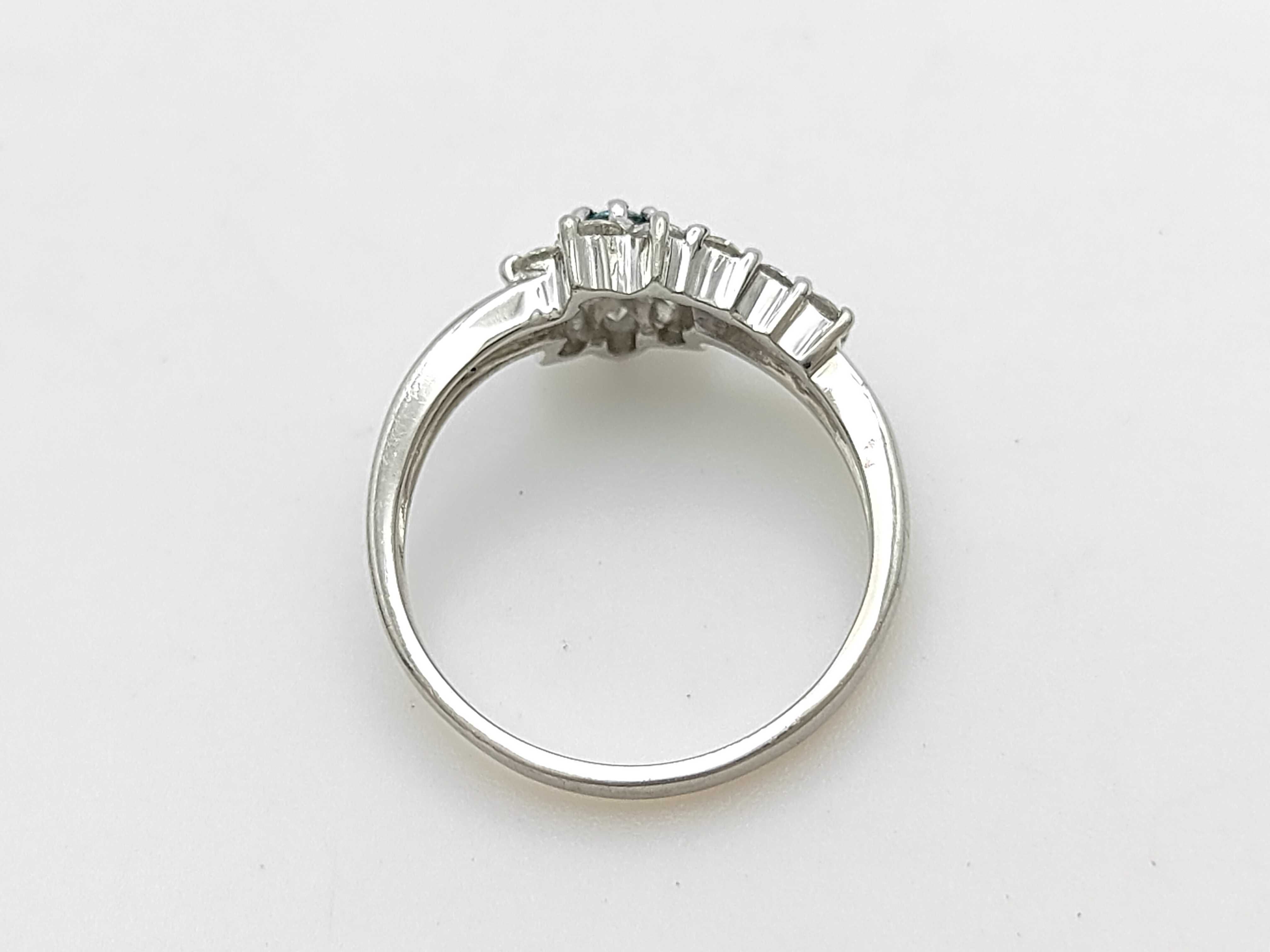 Platinum Flower Motif Bypass Ring with Irradiated Natural Blue Diamond and Diamond Accents