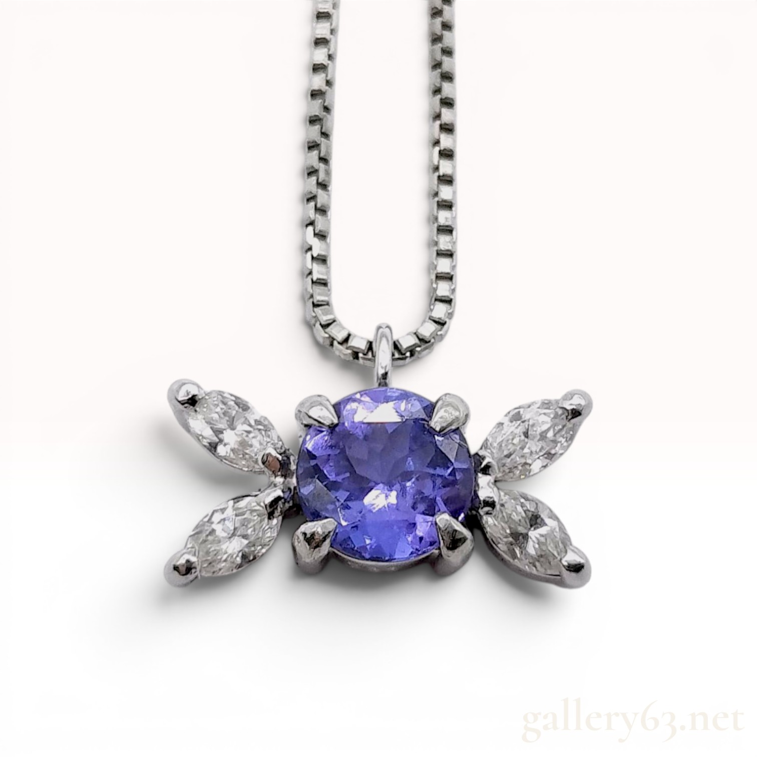 Tanzanite and Diamond Platinum Pendant Necklace w/Box