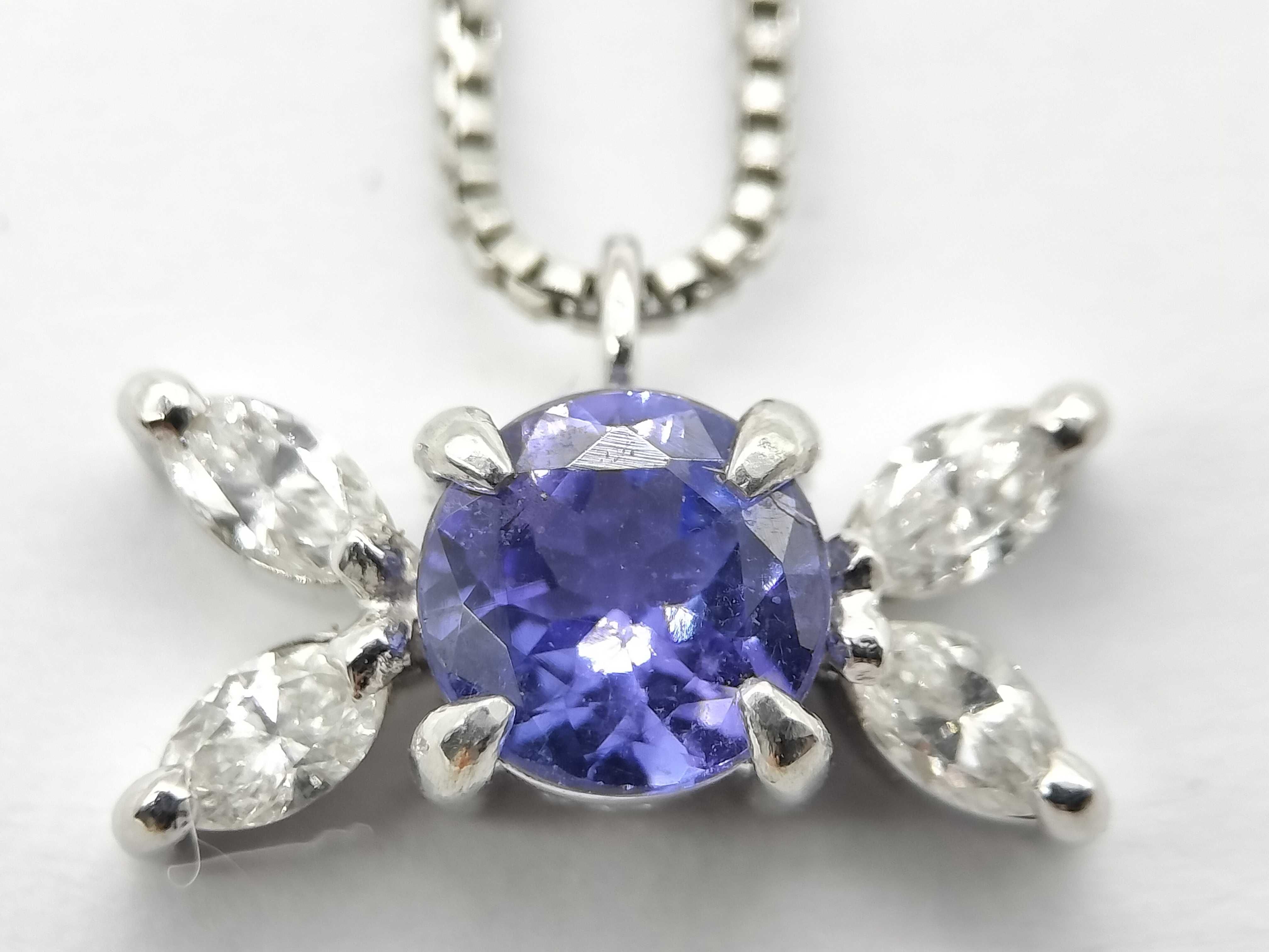 Tanzanite and Diamond Platinum Pendant Necklace w/Box