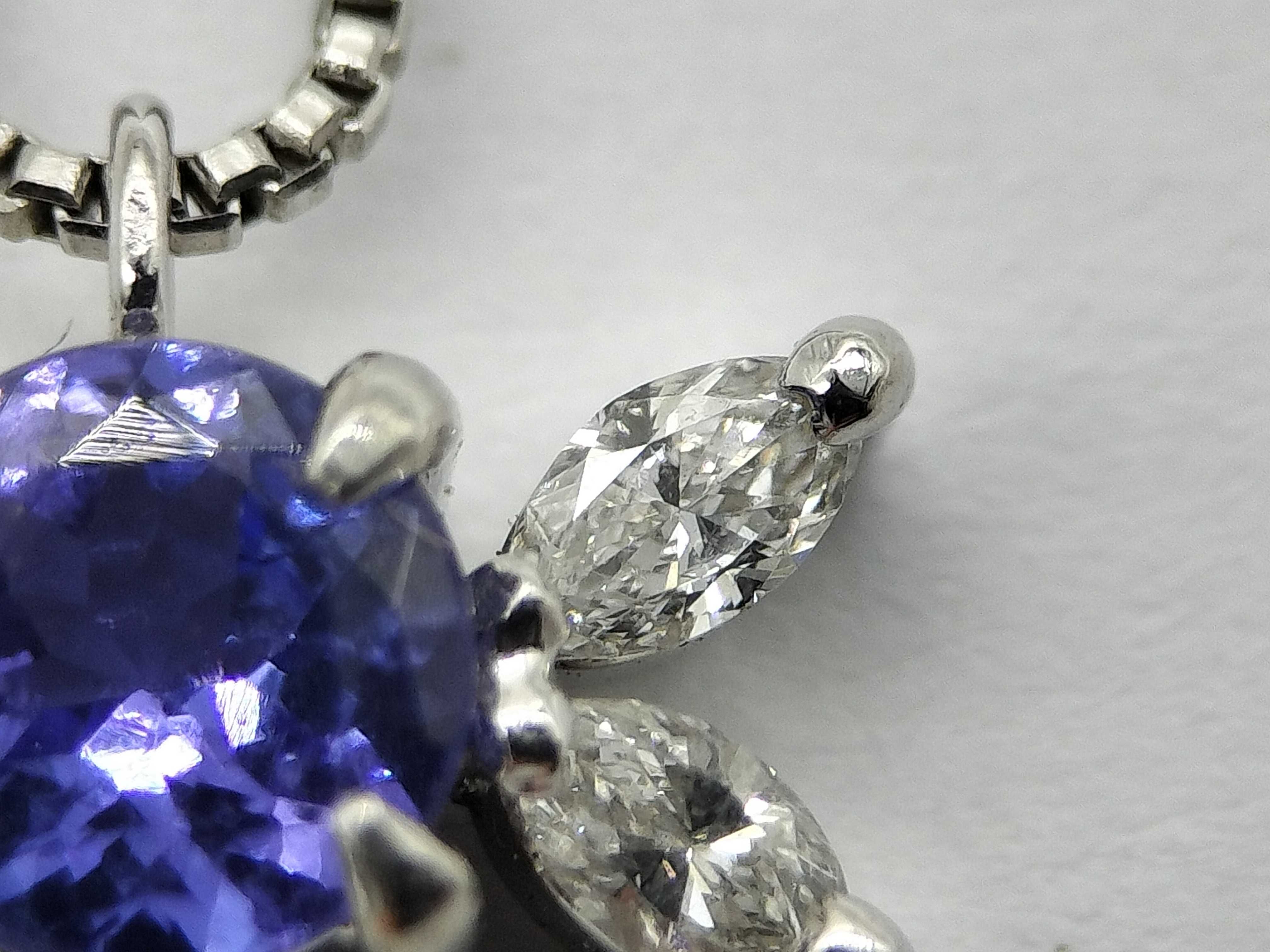 Tanzanite and Diamond Platinum Pendant Necklace w/Box