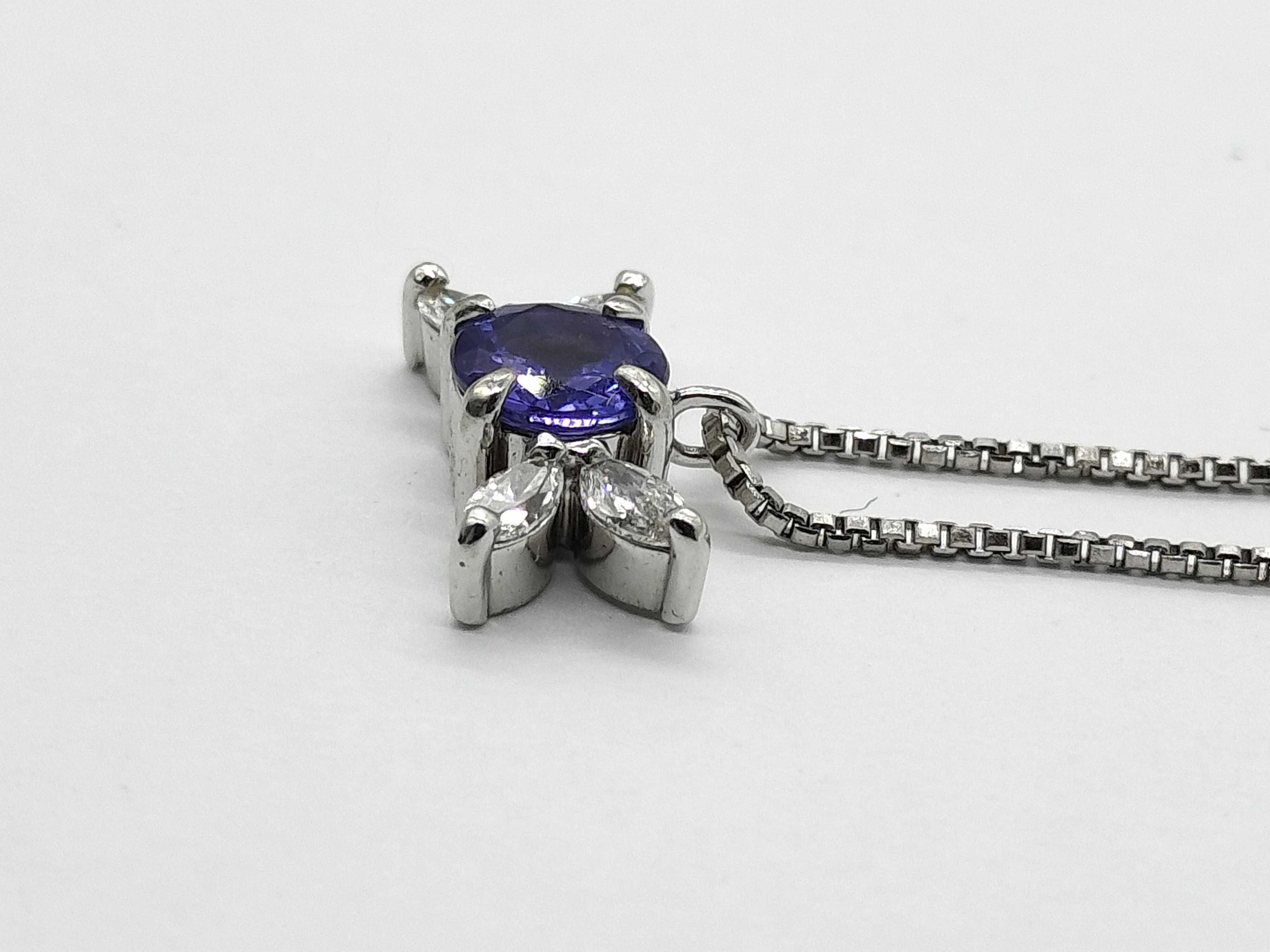 Tanzanite and Diamond Platinum Pendant Necklace w/Box