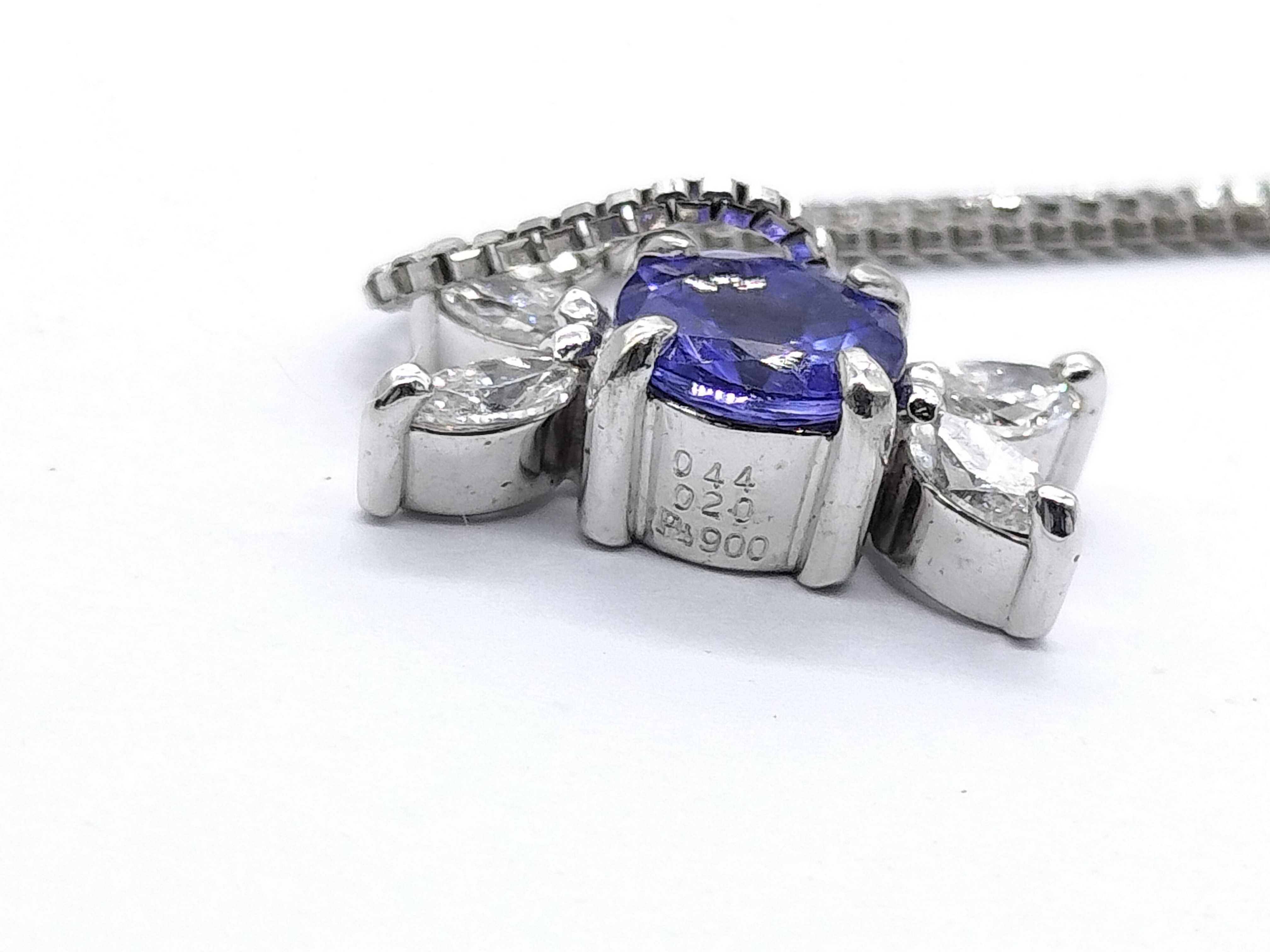 Tanzanite and Diamond Platinum Pendant Necklace w/Box