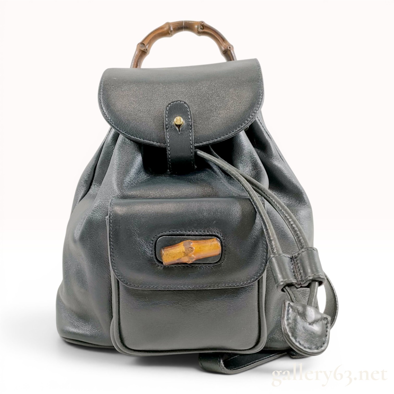 Gucci Vintage Black Leather Mini Backpack with Bamboo Handle