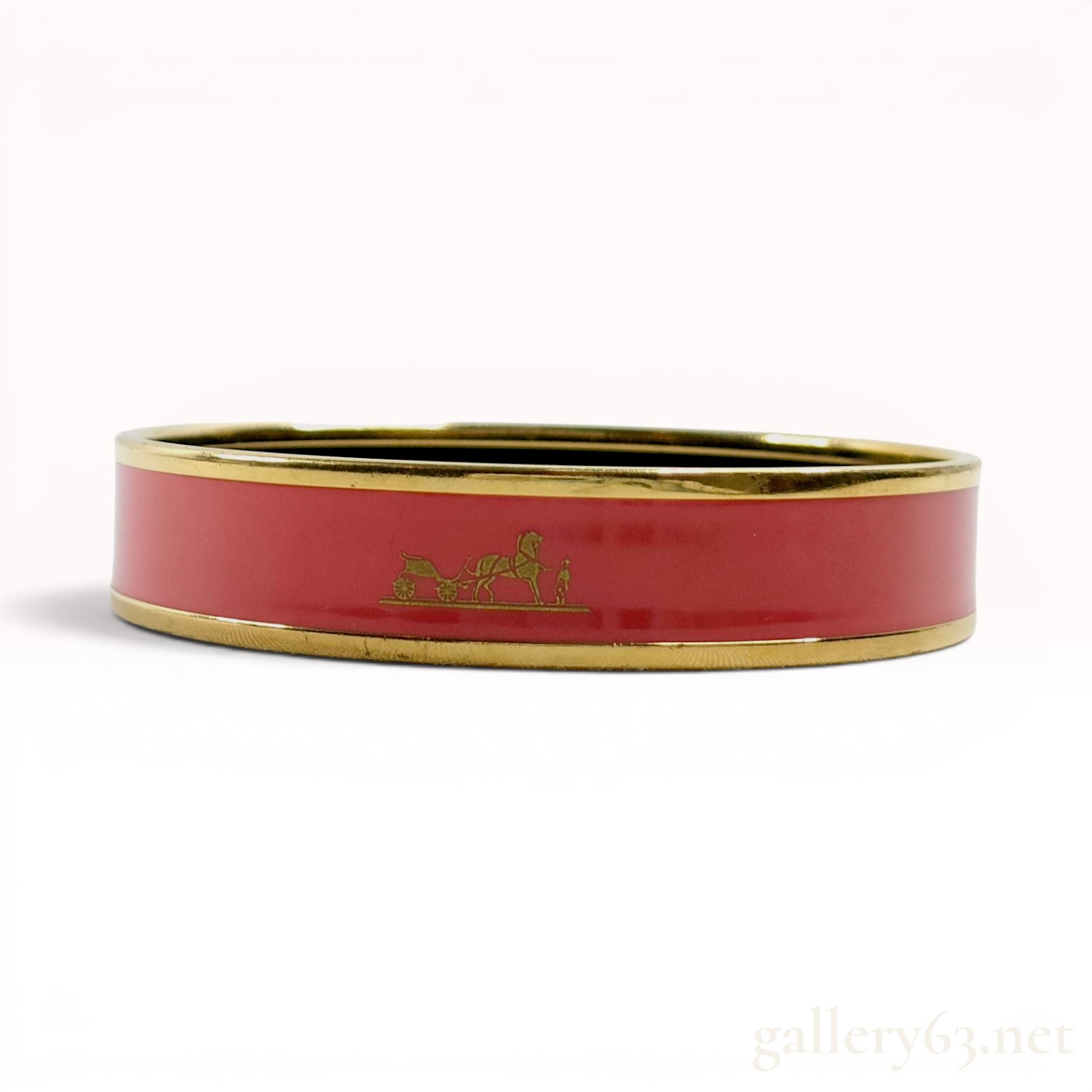 Hermes Caleche Red Enamel and Gold-Plated Narrow Bangle Bracelet