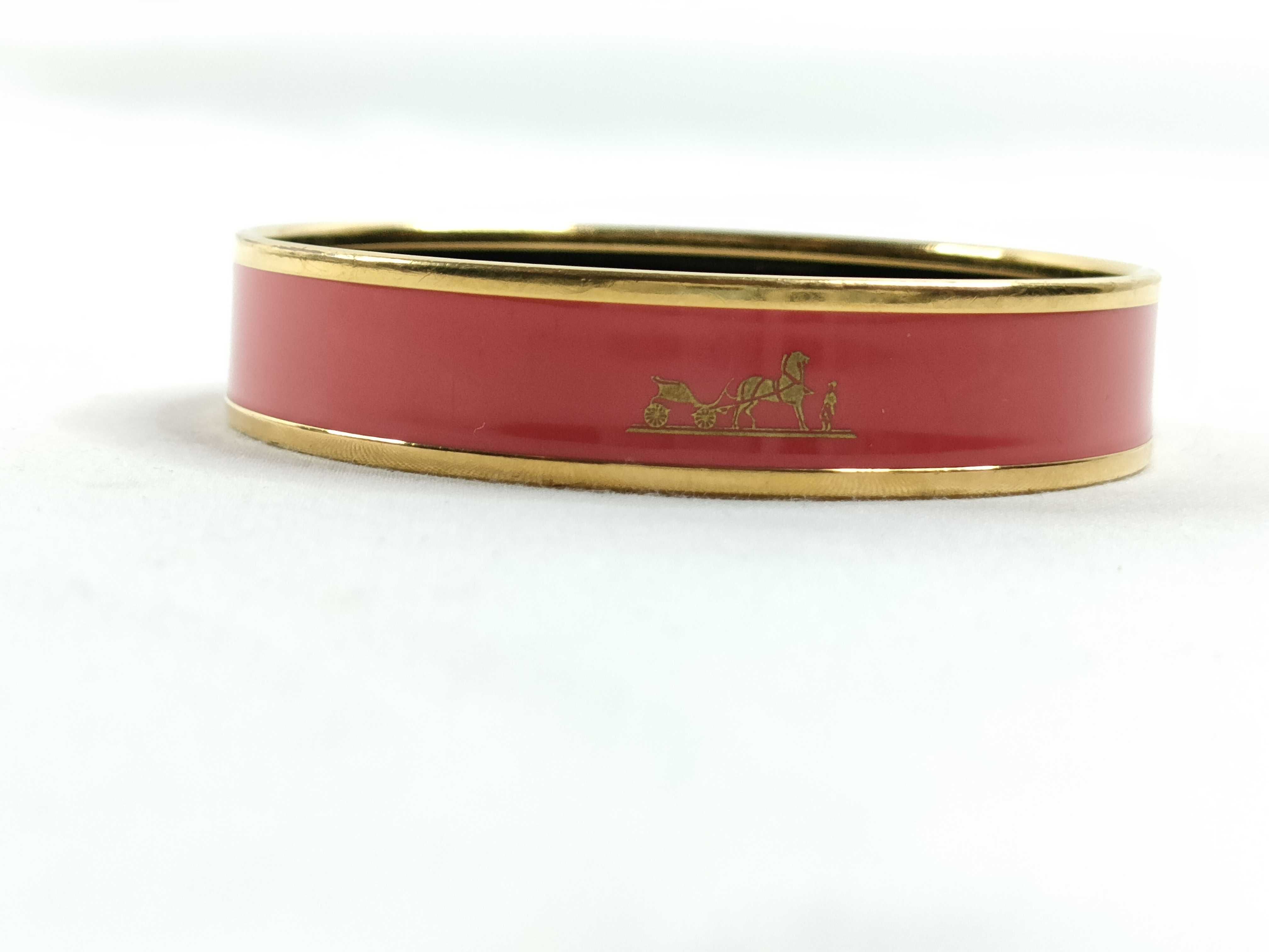 Hermes Caleche Red Enamel and Gold-Plated Narrow Bangle Bracelet