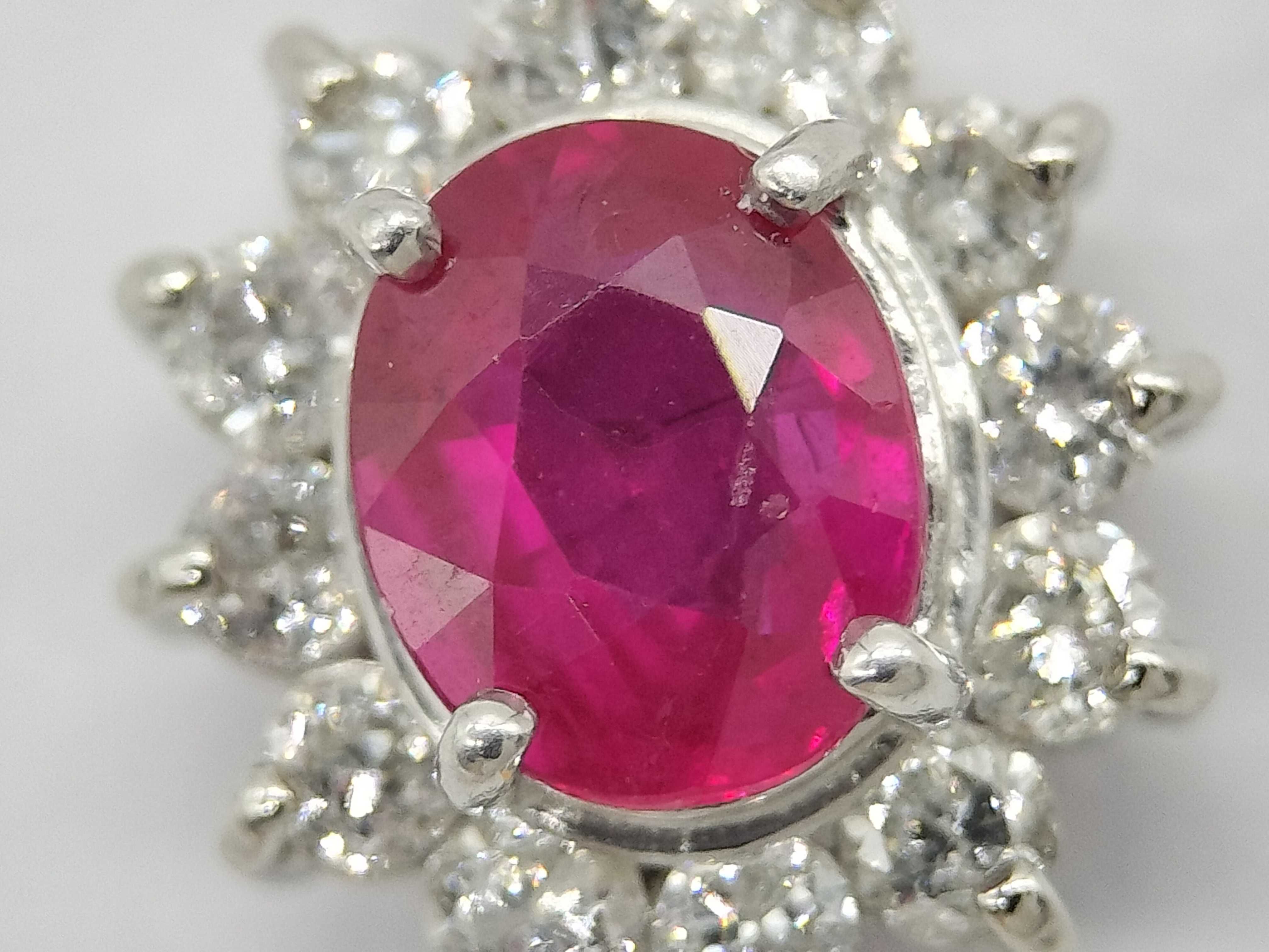 Platinum Ruby and Diamond Halo Cluster Pendant