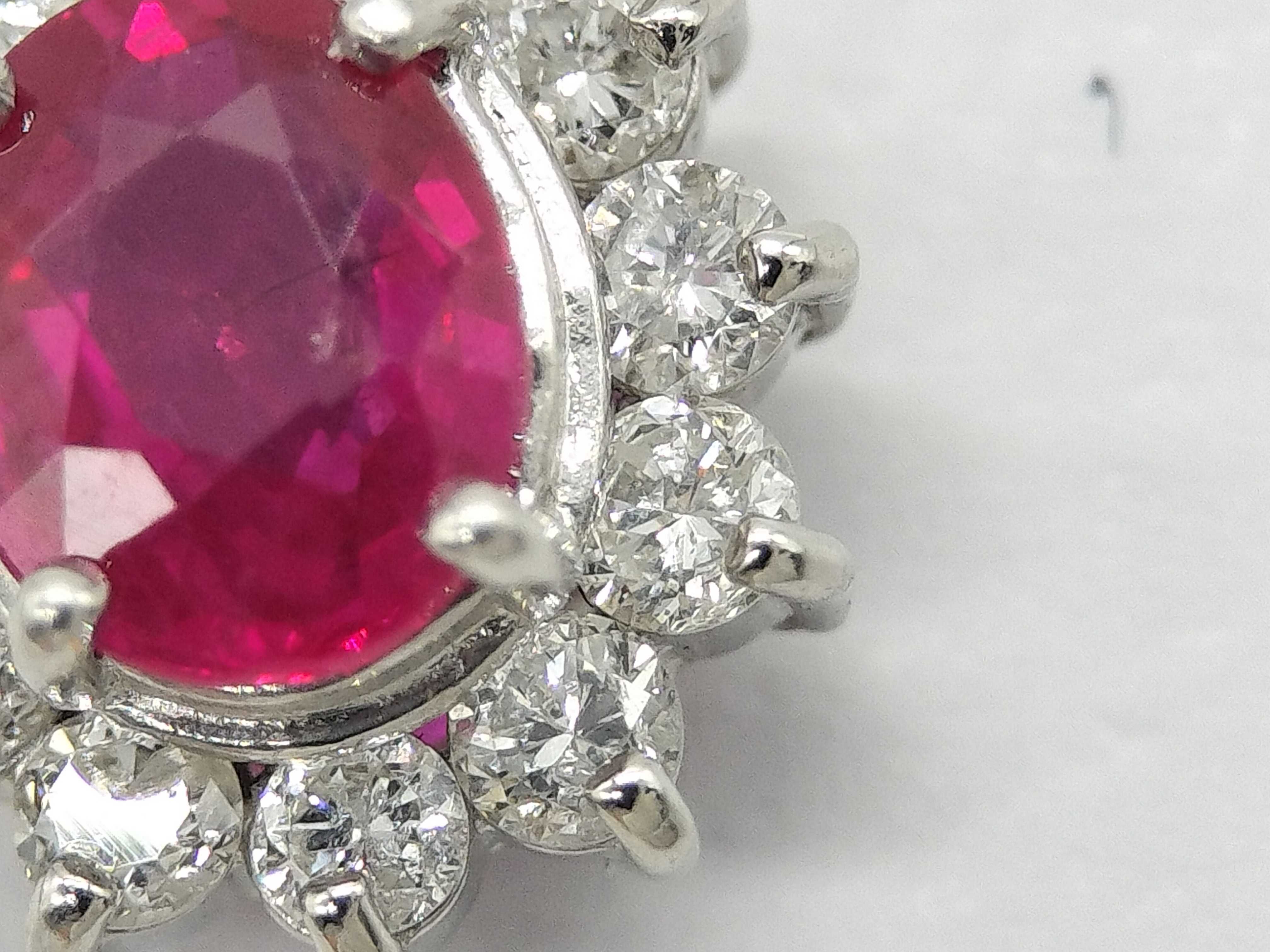 Platinum Ruby and Diamond Halo Cluster Pendant