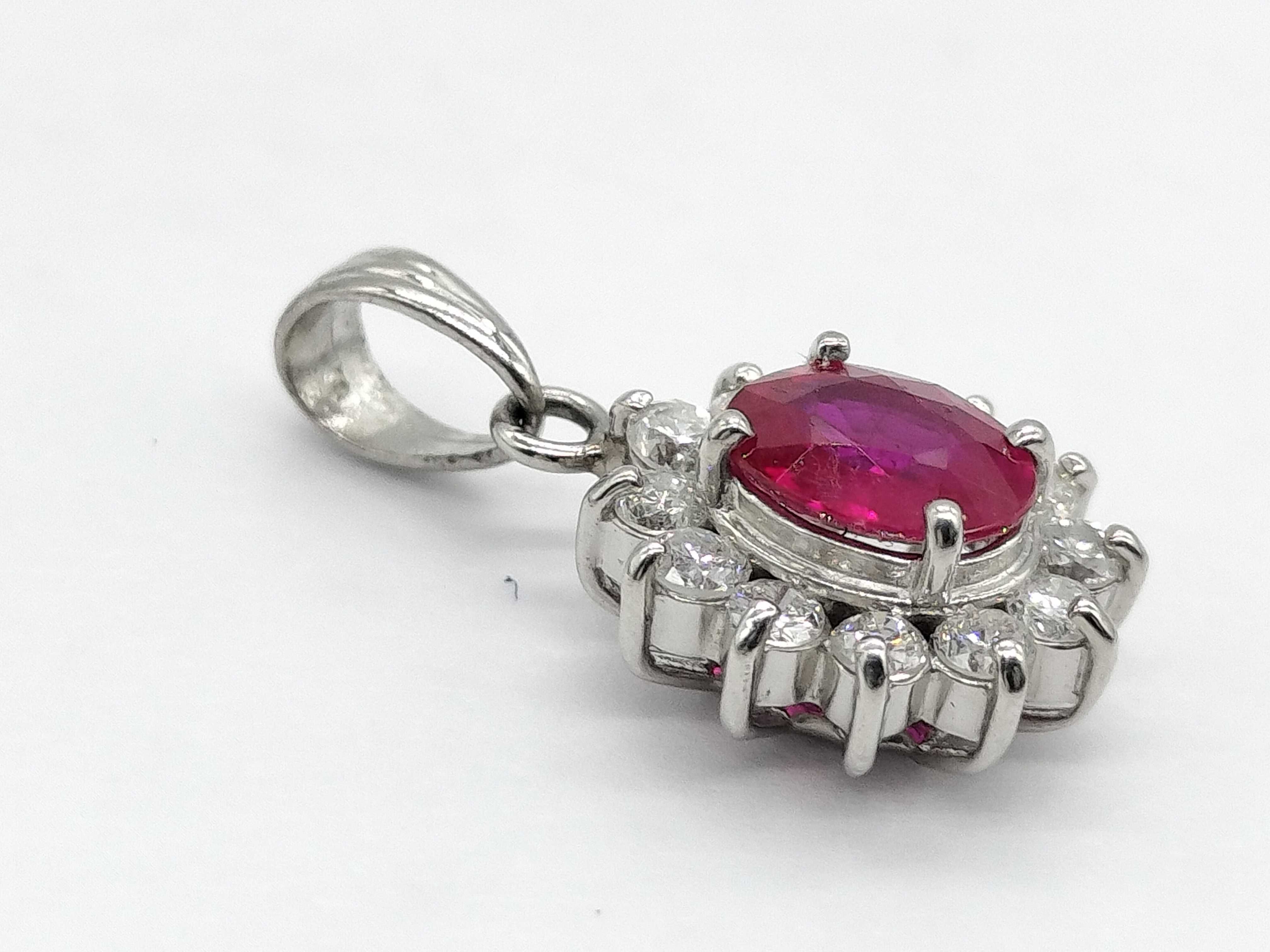 Platinum Ruby and Diamond Halo Cluster Pendant