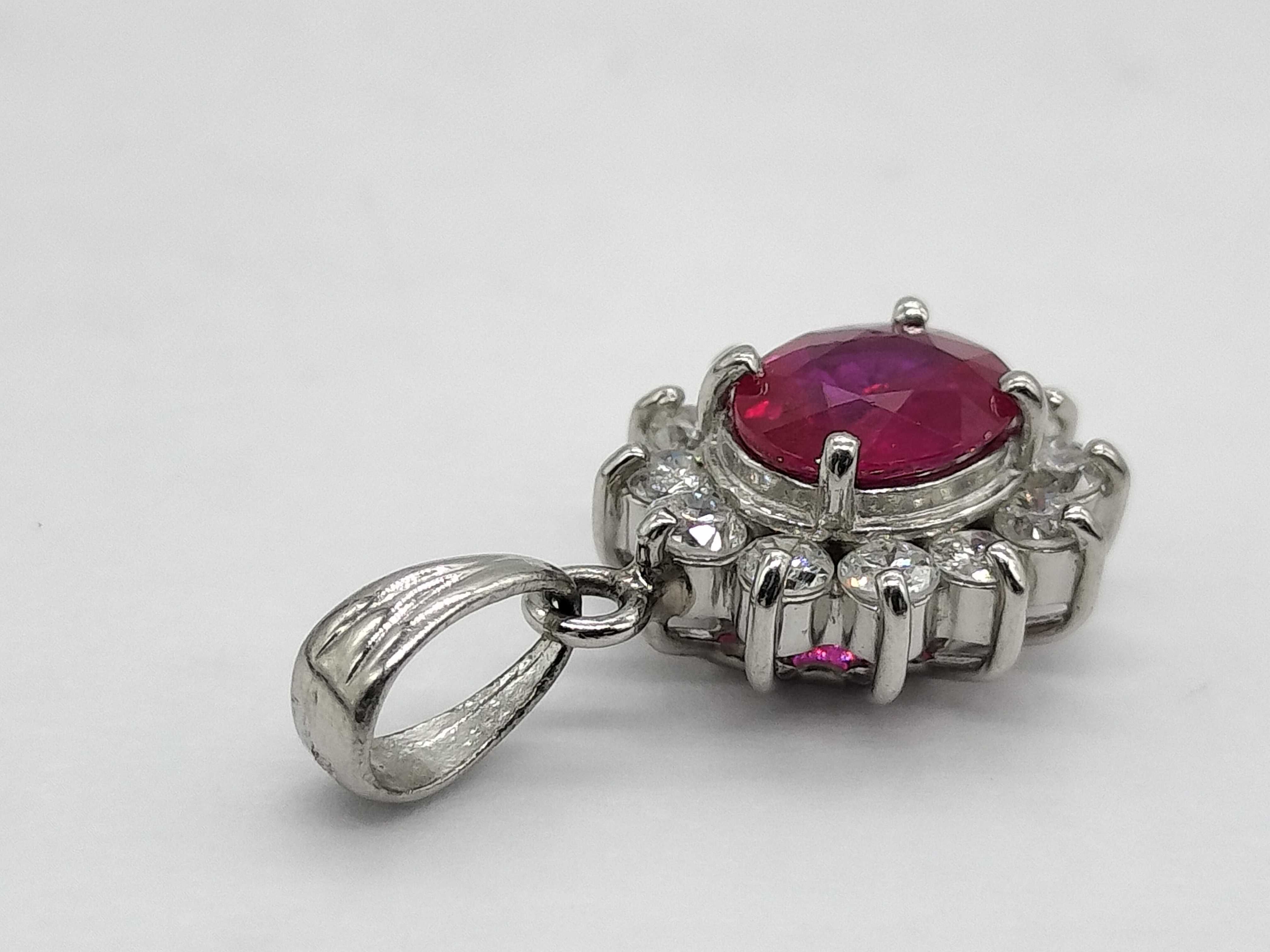 Platinum Ruby and Diamond Halo Cluster Pendant