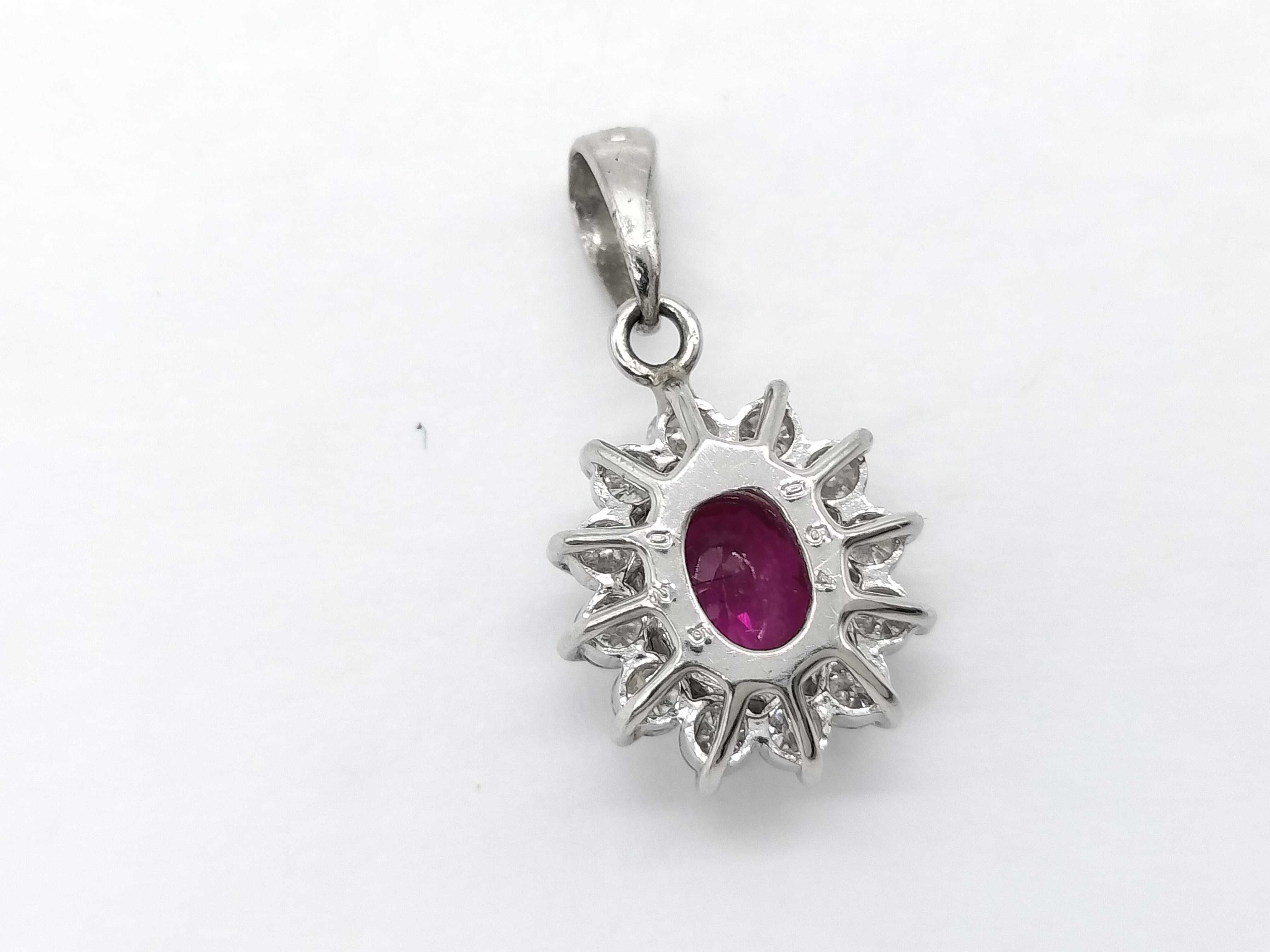 Platinum Ruby and Diamond Halo Cluster Pendant
