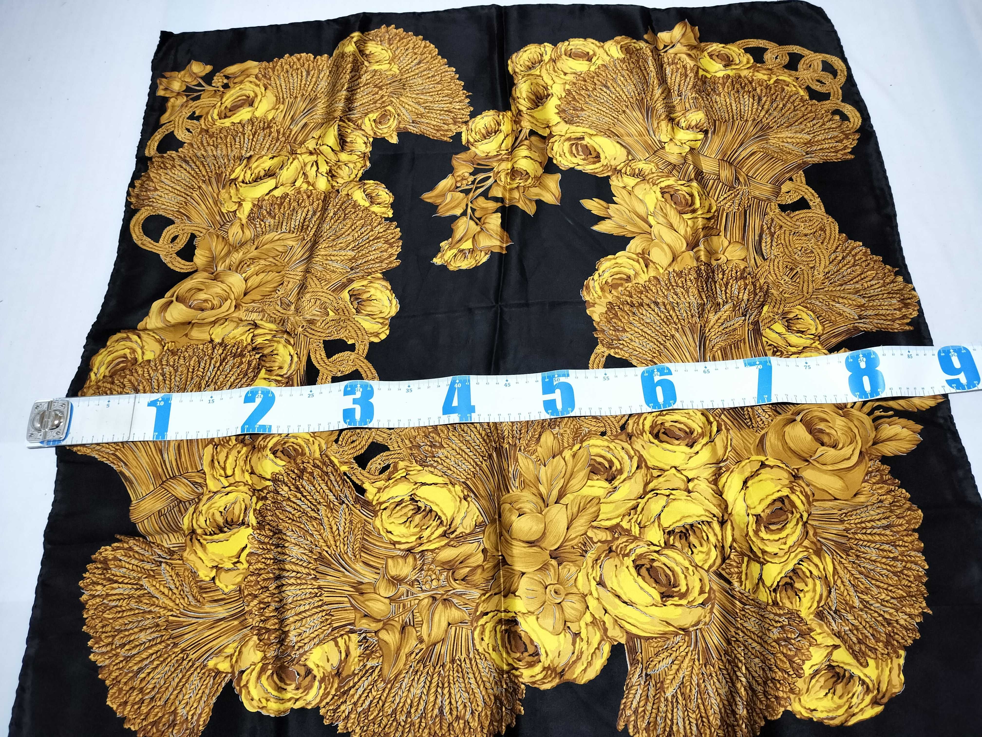 Chanel Silk Scarf in Wheat and Roses Pattern